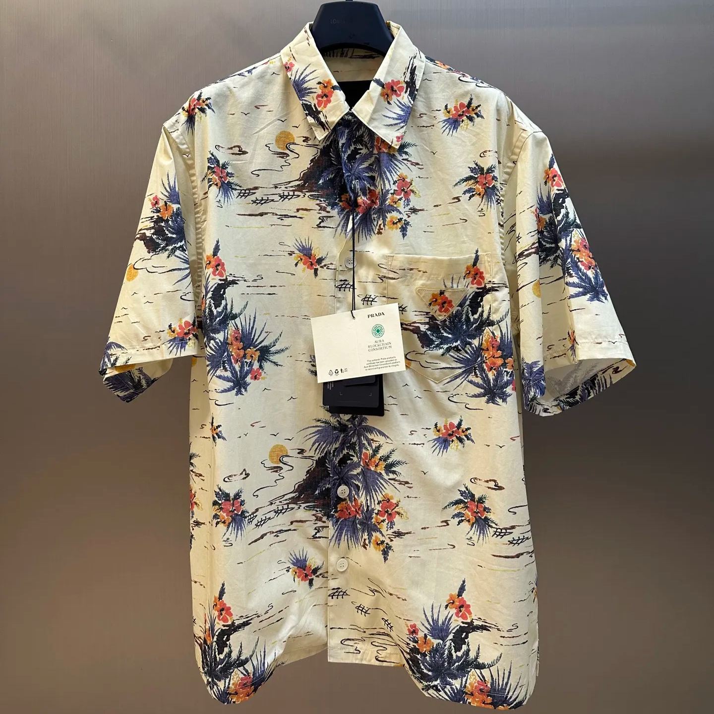 Prada Short-Sleeved Printed Cotton Shirt (POIZON20241205725）