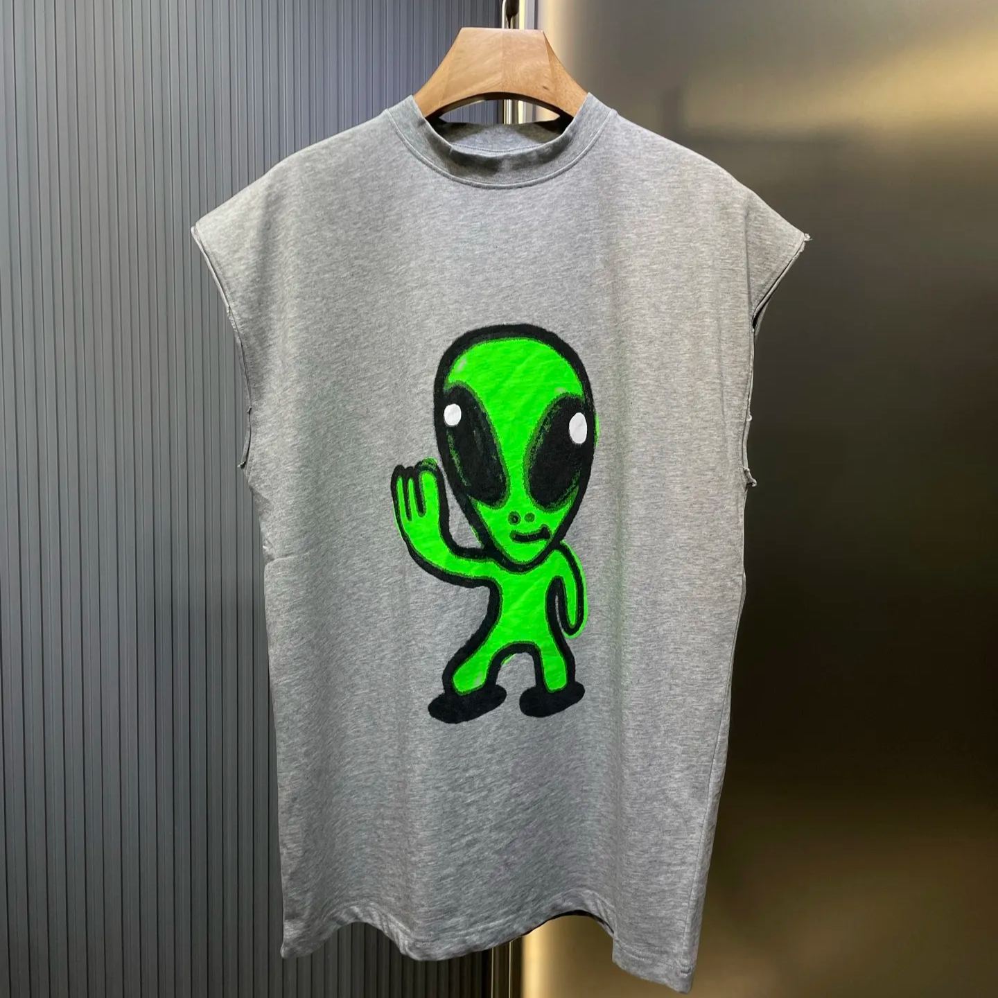 BALENCIAGA Hi There + Dripley Sleeveless T-Shirt "Heather Gray"（767844TSVF51300）