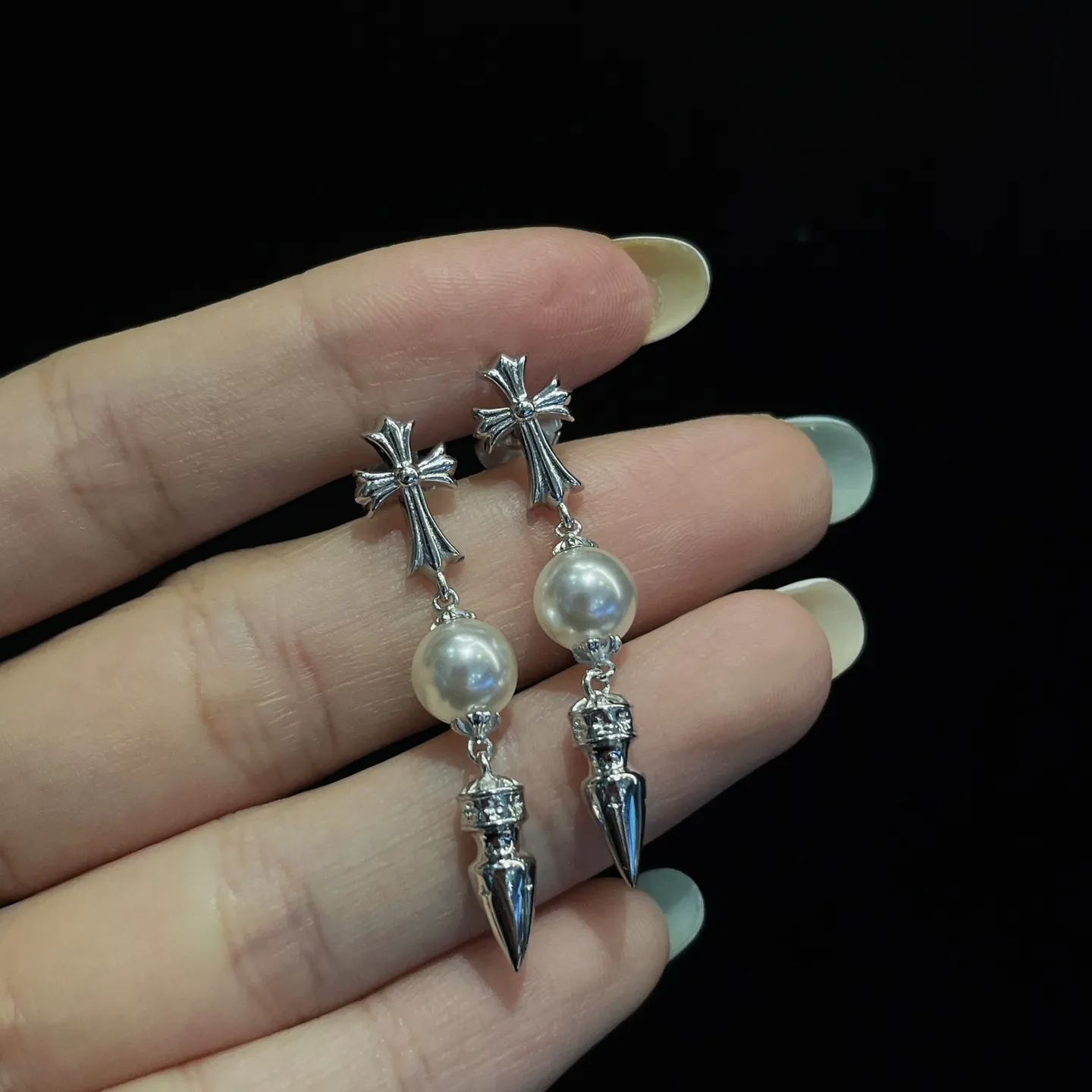 Chrome hearts xmikimoto joint cross bullet tassel earrings（CHROME HEARTS 318）