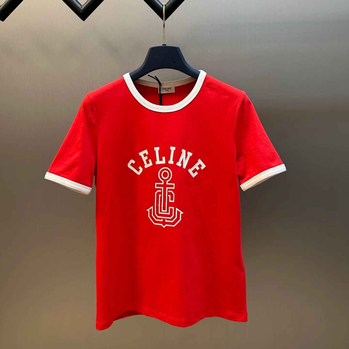 CELINE ANCHOR COTTON JERSEY 70S T-SHIRT (RX07I507Z-01MA）