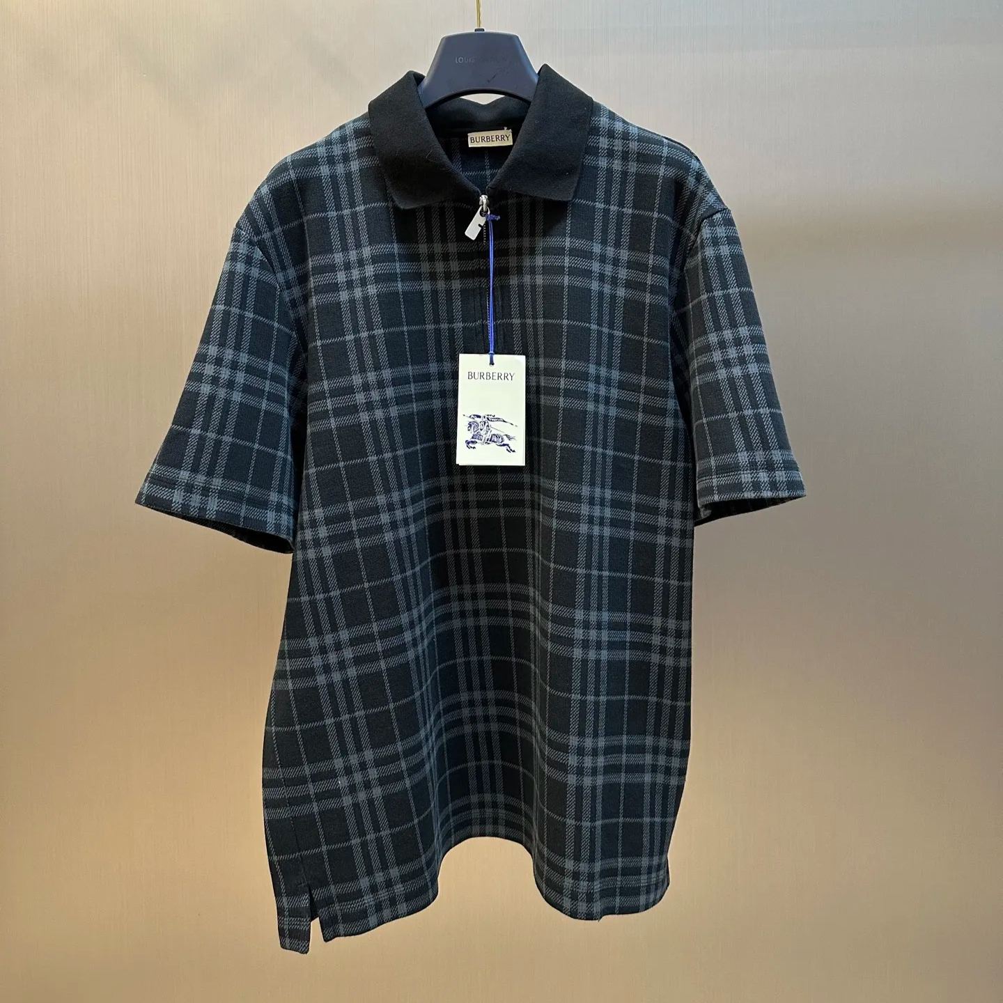 Burberry Check Stretch Cotton Blend Polo Shirt in Ink（81018951）