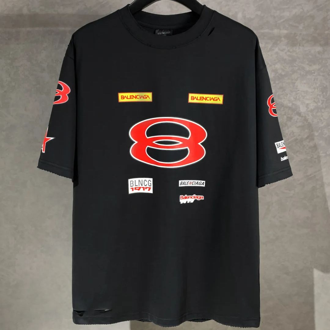 BALENCIAGA Men's Sponsor Logos T-shirt Oversized in Black Faded（831305TSVE21041）