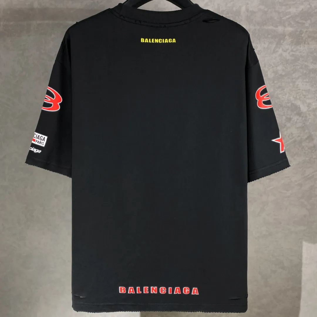 BALENCIAGA Men's Sponsor Logos T-shirt Oversized in Black Faded（831305TSVE21041）