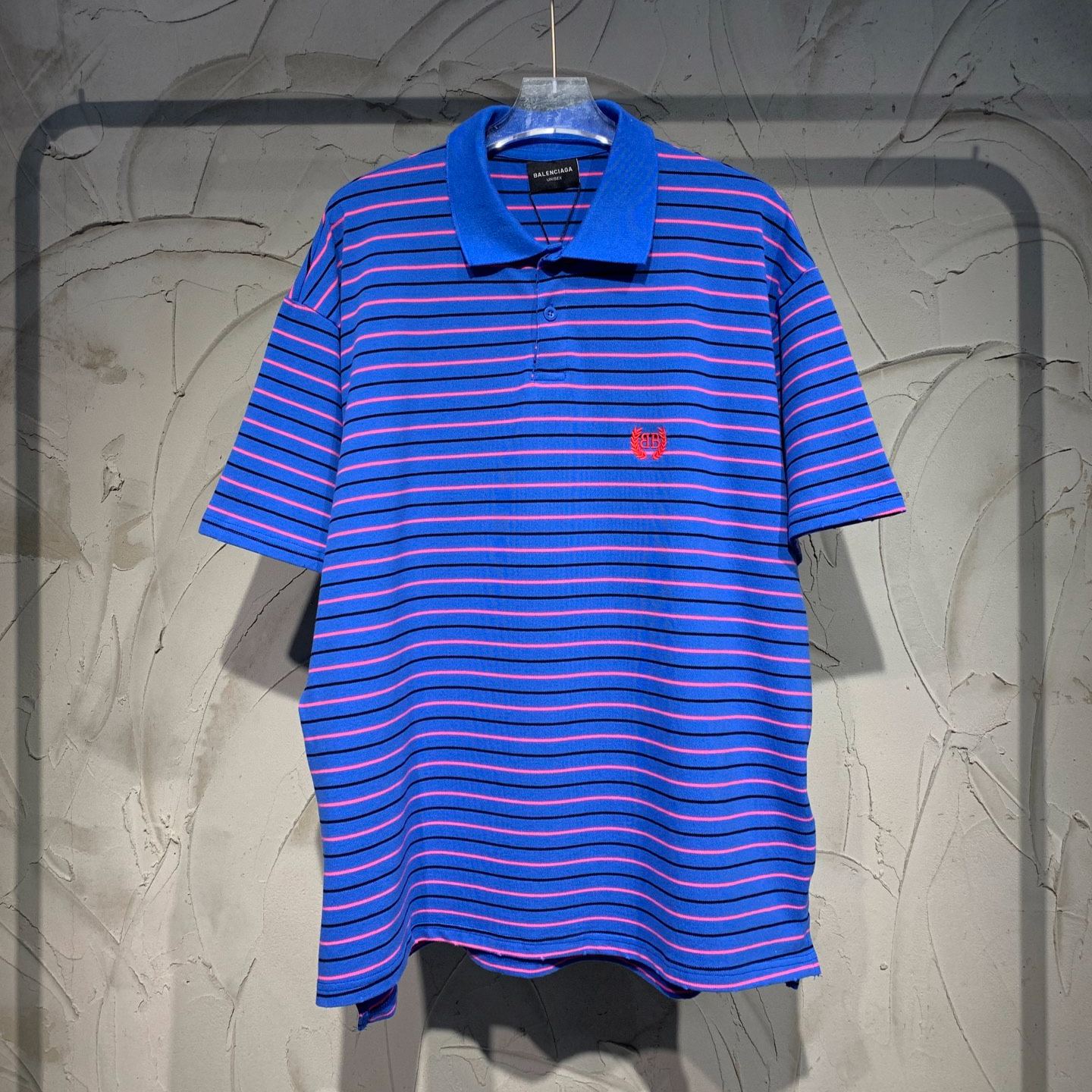BALENCIAGA Men's Laurel Classic Fitted Polo "Blue/Pink/Black"（833244TSVF74326）