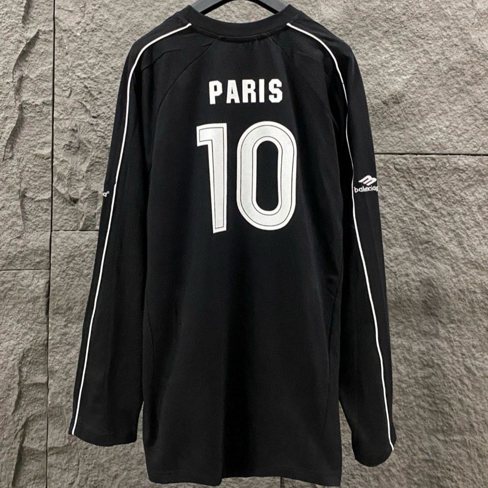 BALENCIAGA Men's Paris Soccer Long Sleeve T-Shirt Oversized "Black/White"(778972TPVT71070）