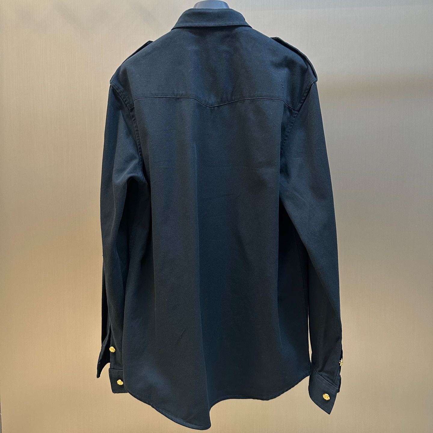 CELINE Men's Military Shirt in Cotton Wool Twill "Navy" (RC055364F-07MR）