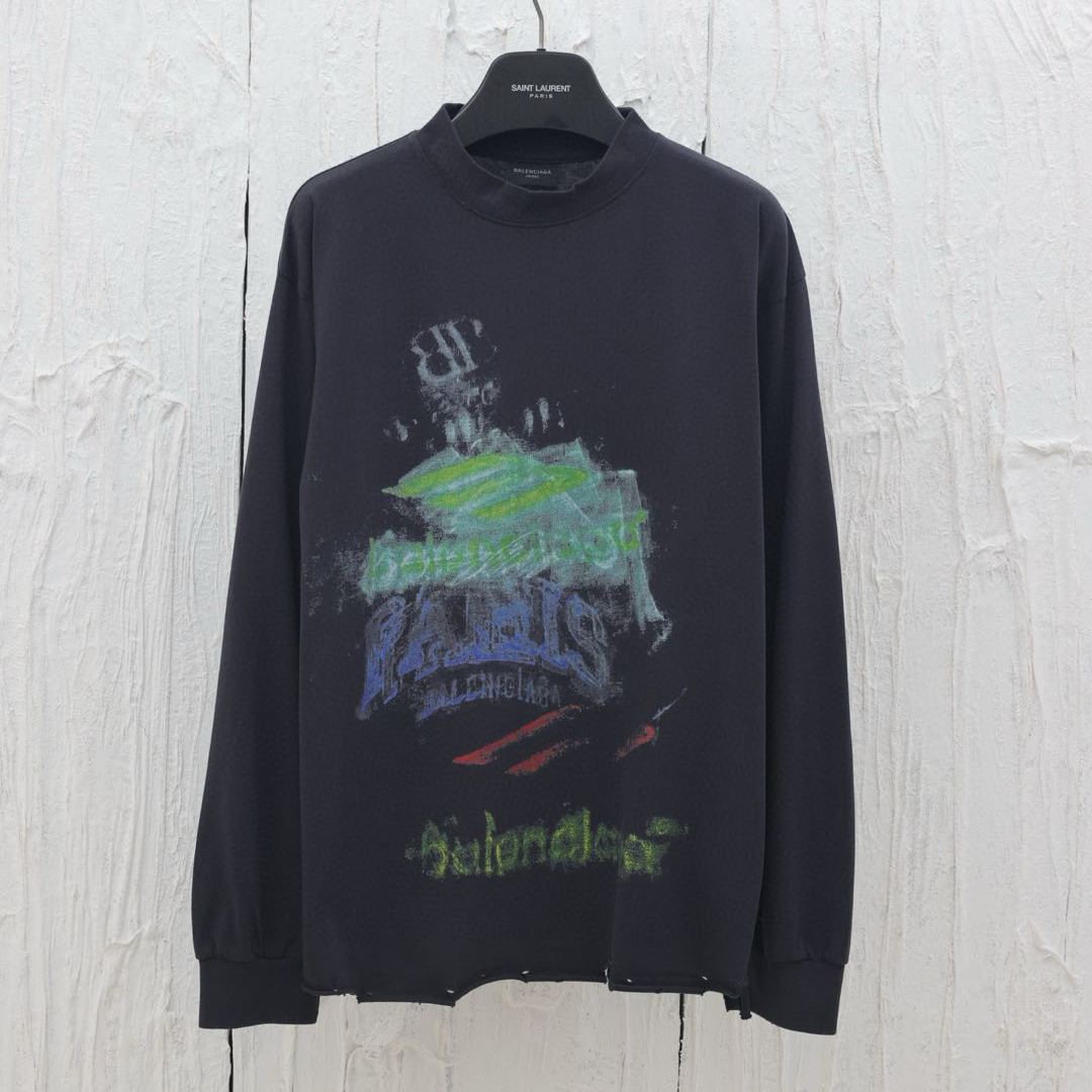 Balenciaga Men's Diy Imprint Cropped Long Sleeve T-shirt in Black（783400TSVB41041）