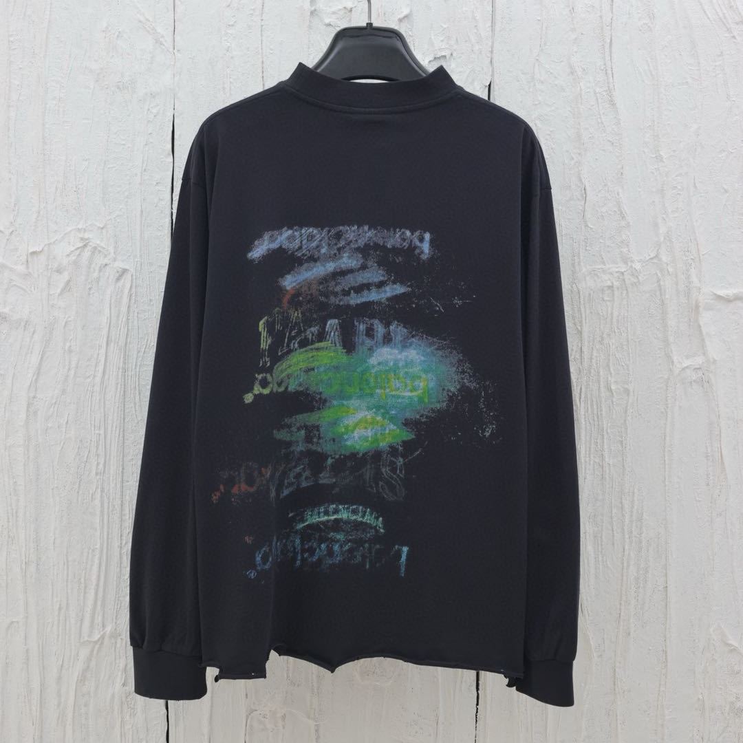 Balenciaga Men's Diy Imprint Cropped Long Sleeve T-shirt in Black（783400TSVB41041）