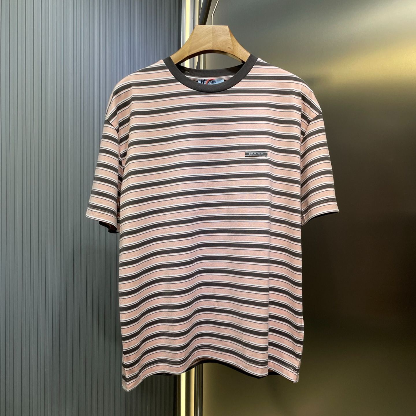 PRADA Twisted cotton striped T-shirt (39633-17K7-F0924-S-OOO）