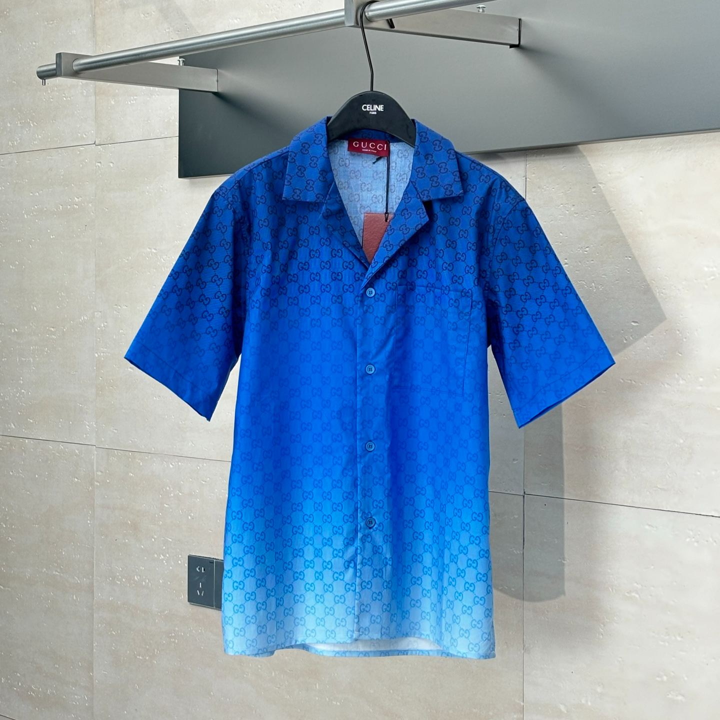 LOUIS VUITTON  Printed cotton poplin bowling shirt in gradient blue（794907-ZAS8E-4373）