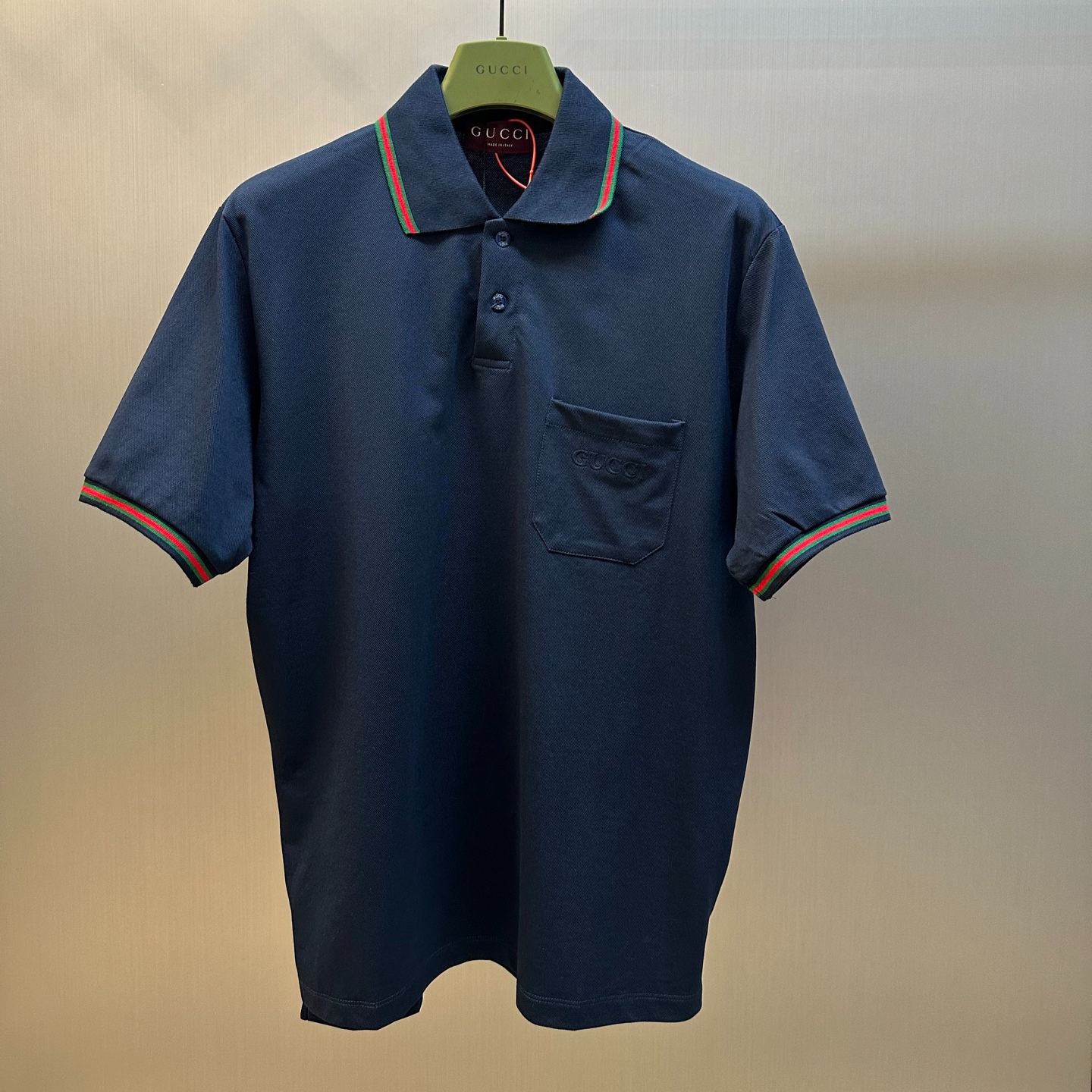 GUCCI Cotton polo shirt with embroidery in dark blue（795174-XJG5C-4330）