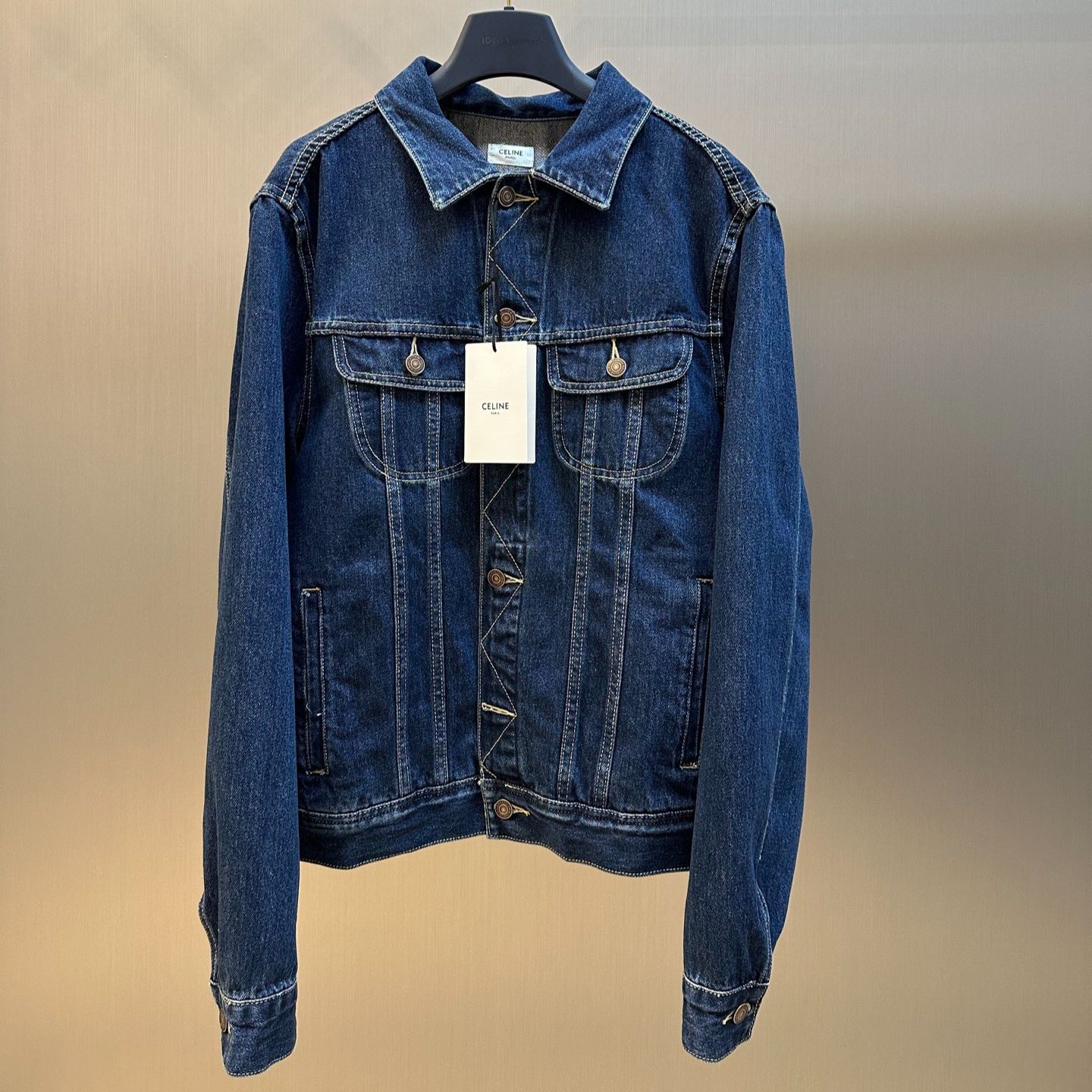 CELINE Men's Trucker Jacket in Royal Indigo Wash Denim "Classic Blue" (RV0DX789D-CBF8）