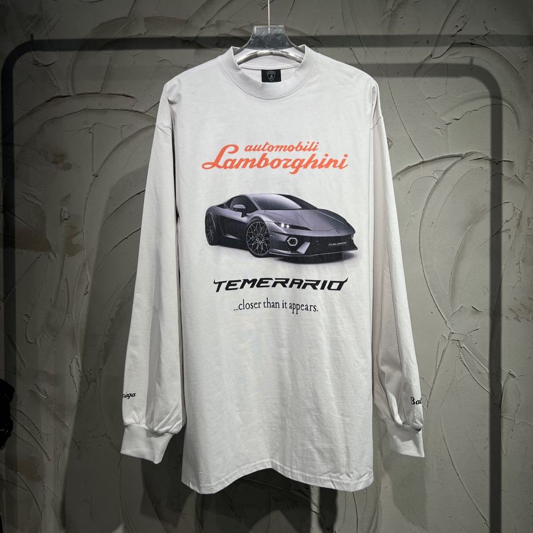 BALENCIAGA Automobili Lamborghini Long Sleeve Oversized T-Shirt "White"（835839TSVP99012）