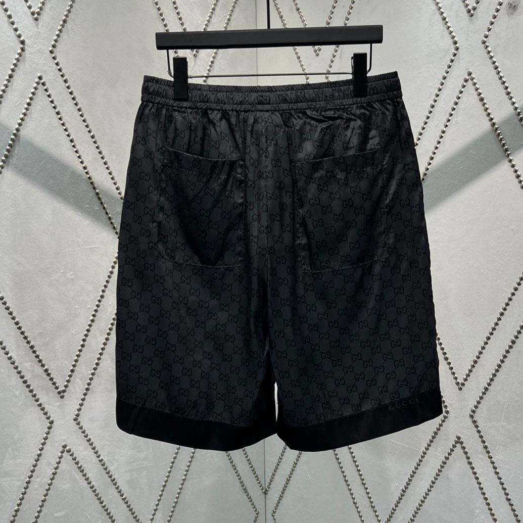 GUCCI Printed silk twill shorts in grey and black（810782-ZATBI-1016）