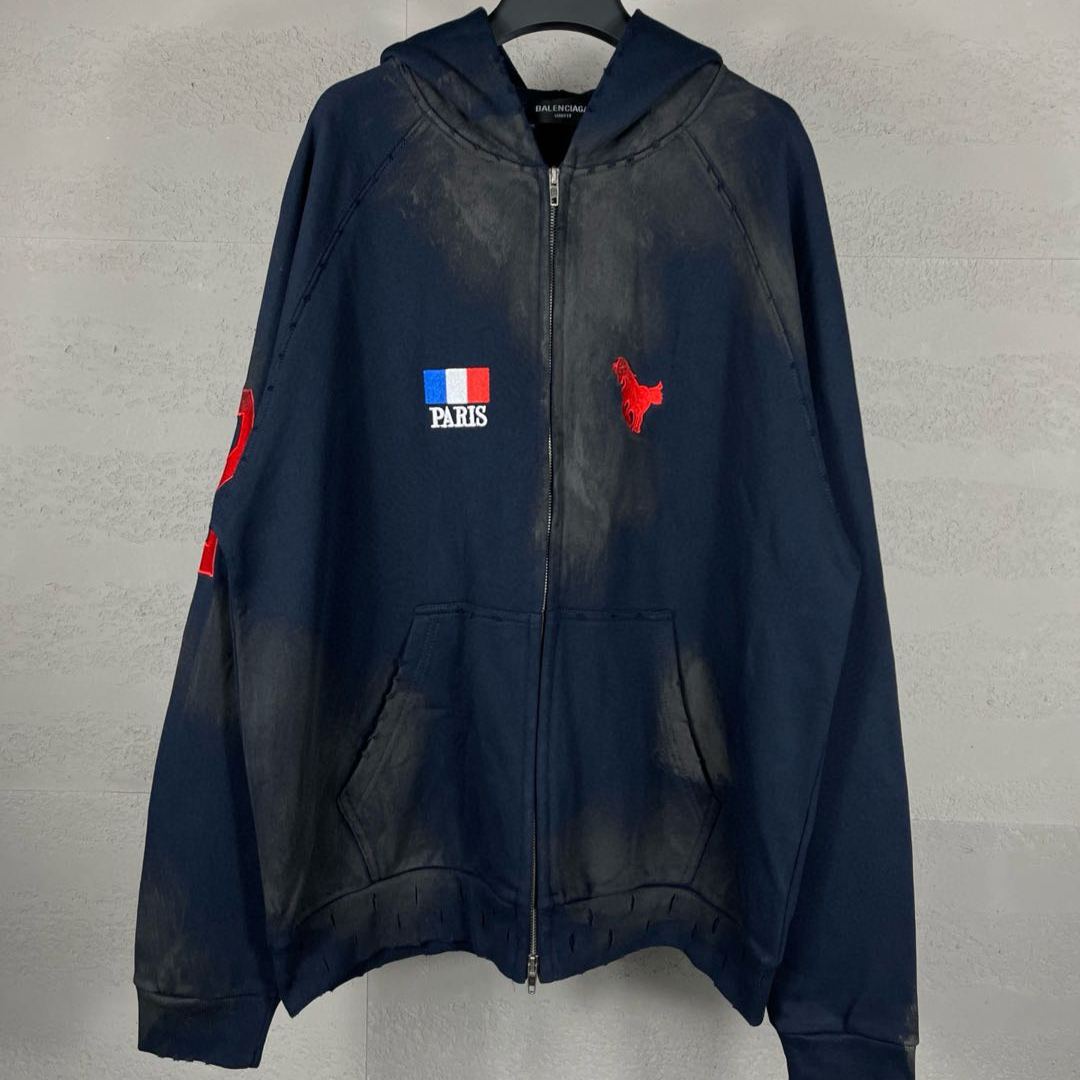 BALENCIAGA Embroidered Zip-up Hoodie Navy (720425-TNVK7-4100）