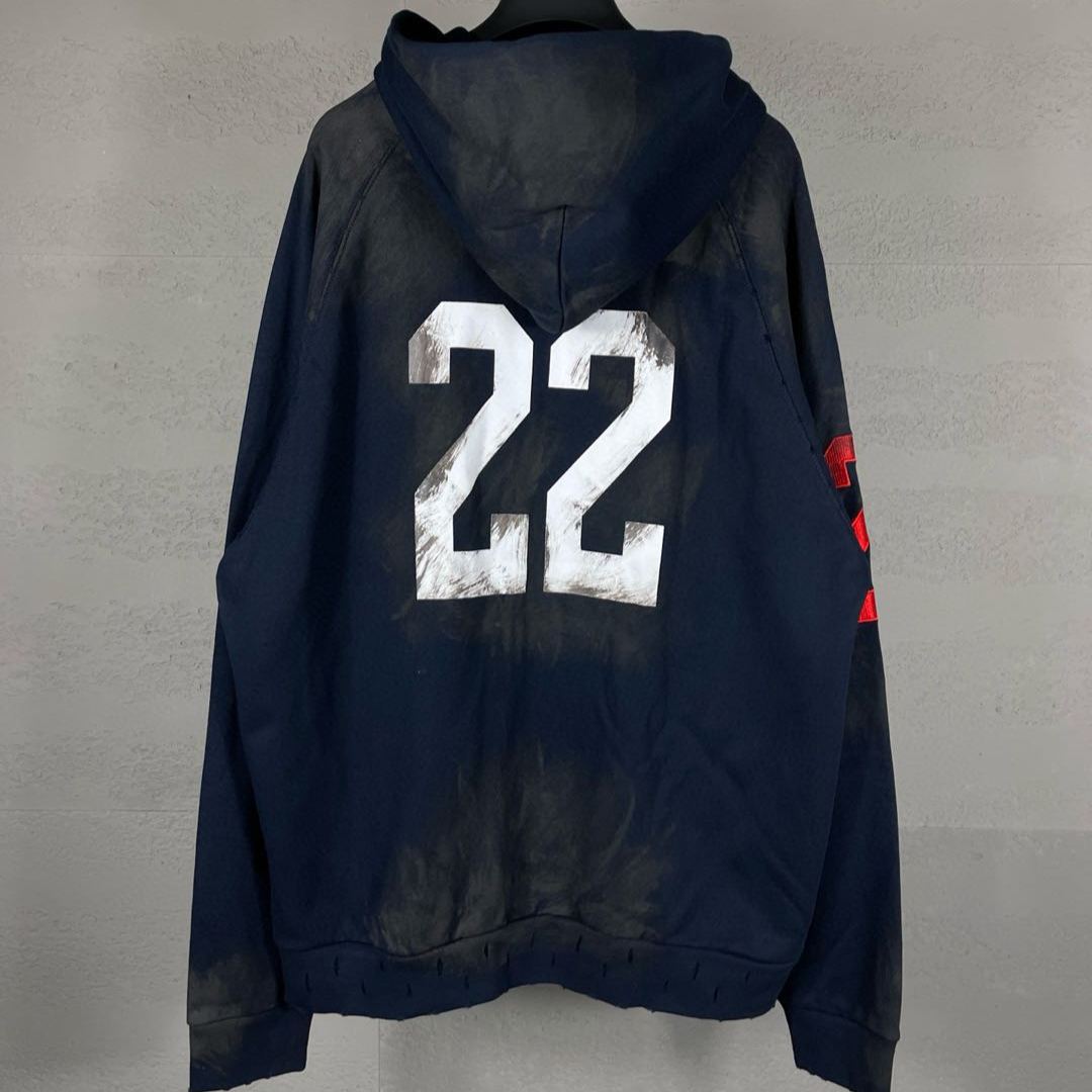 BALENCIAGA Embroidered Zip-up Hoodie Navy (720425-TNVK7-4100）