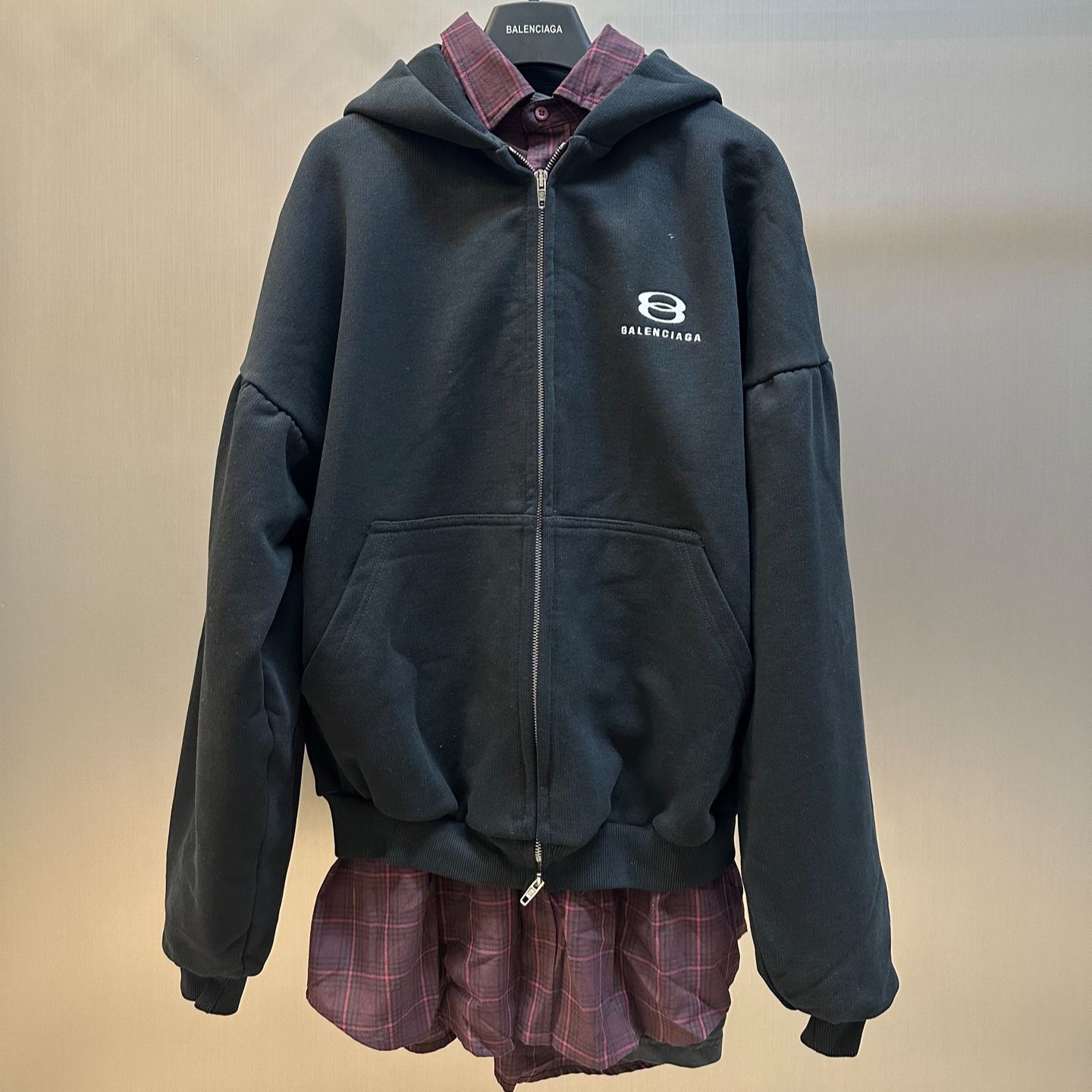 Balenciaga Layered Hoodie Black Men's  (772206TPVL71070）