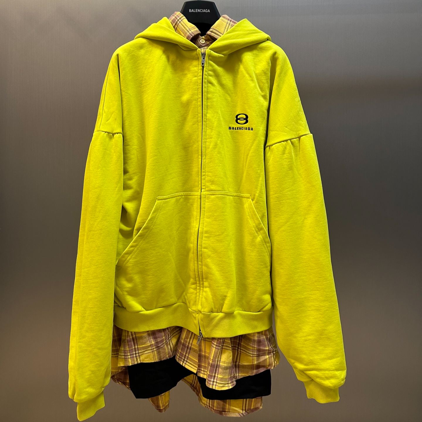 Balenciaga Layered Hoodie Black Men's  (772206TPVL71070）