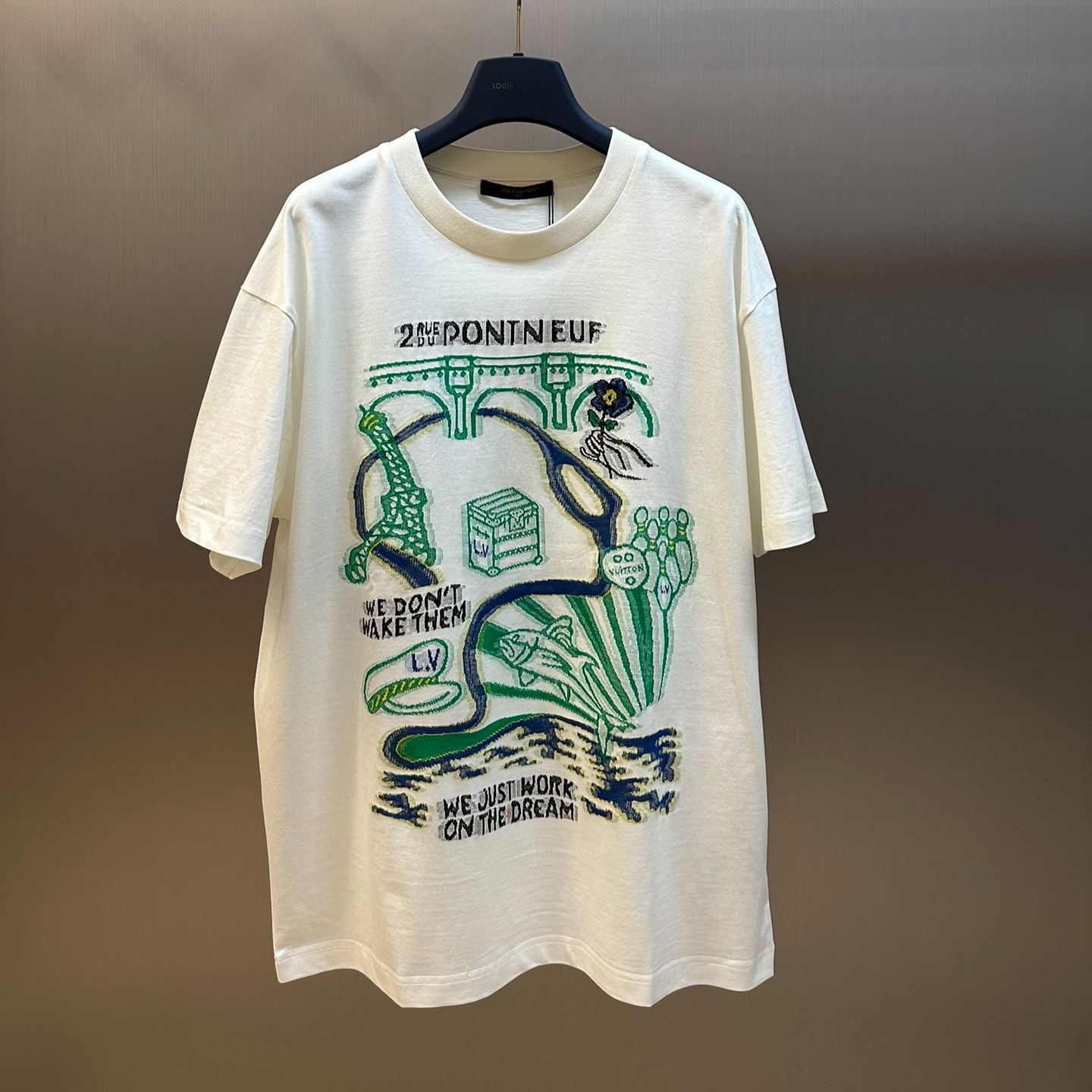 Louis Vuitton Intarsia Graphic Cotton T-Shirt "Blanc Lait"（1AFJFN）
