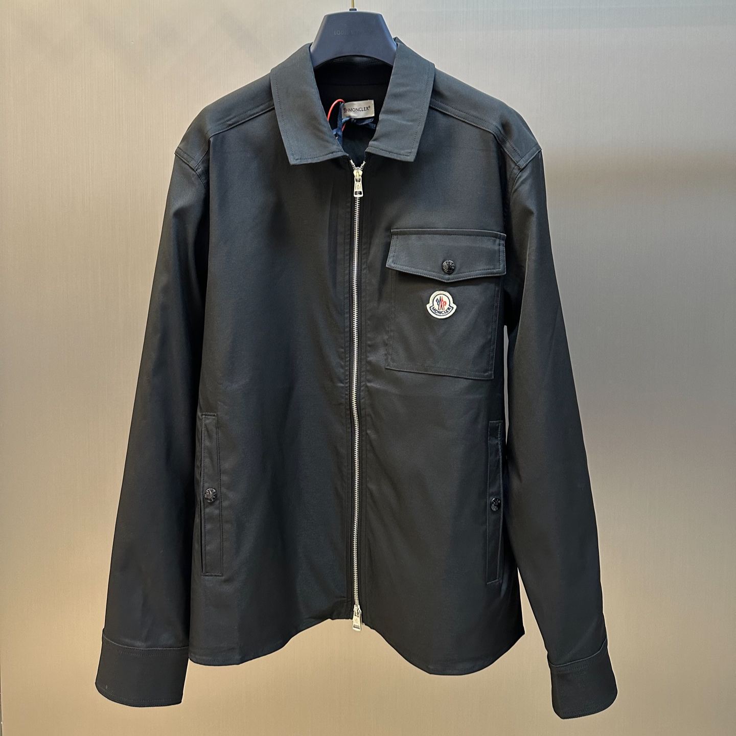 MONCLER Navy Blue Cotton Gabardine Zip-Up Shirt Jacket（J10912F0000257448781）