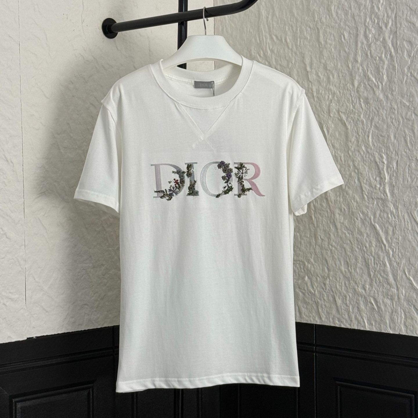 Dior Flowers Embroidered T-Shirt（113J686A0554-C084）