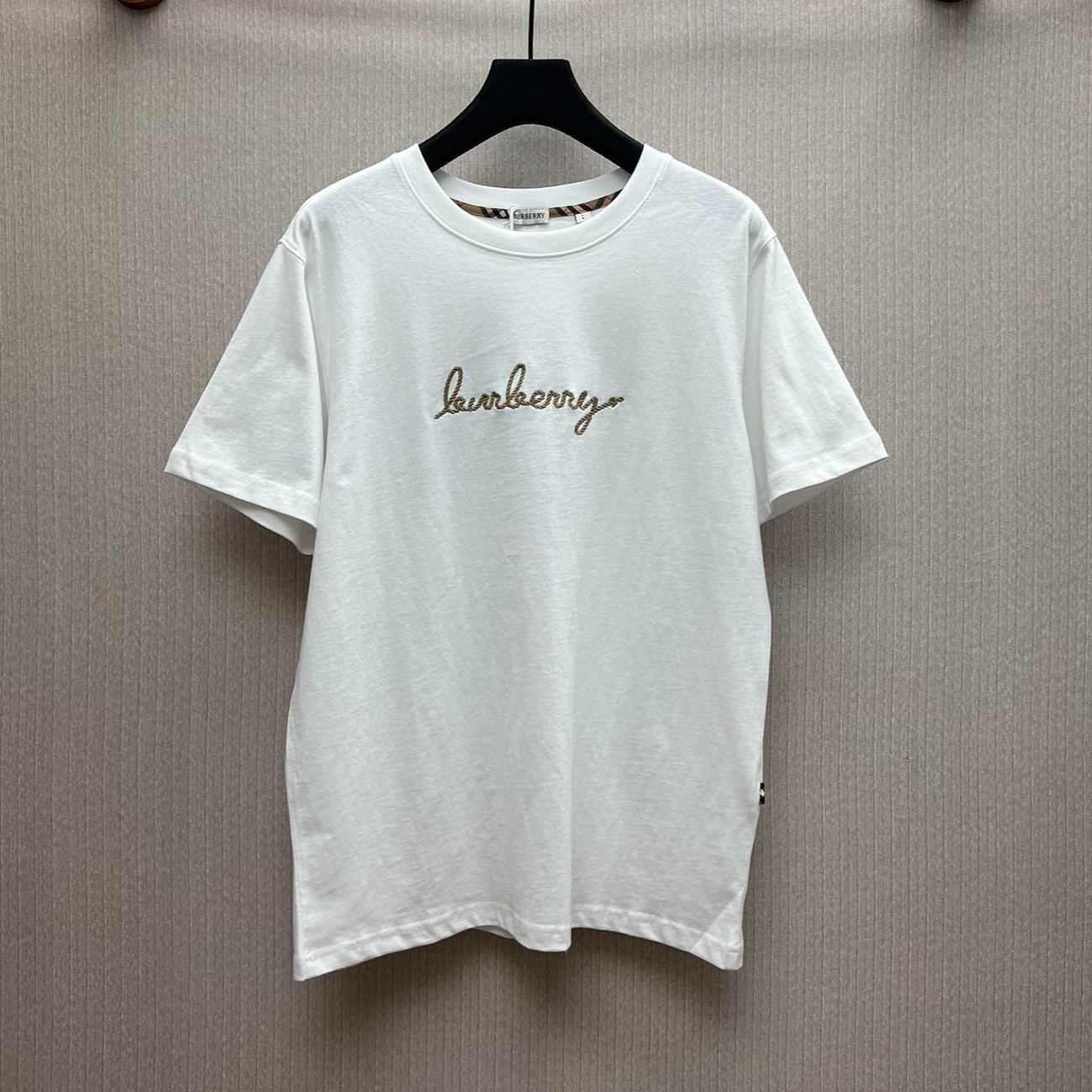 BURBERRY Checked Equestrian Rider Logo Cotton Tee Shirt （81098991）