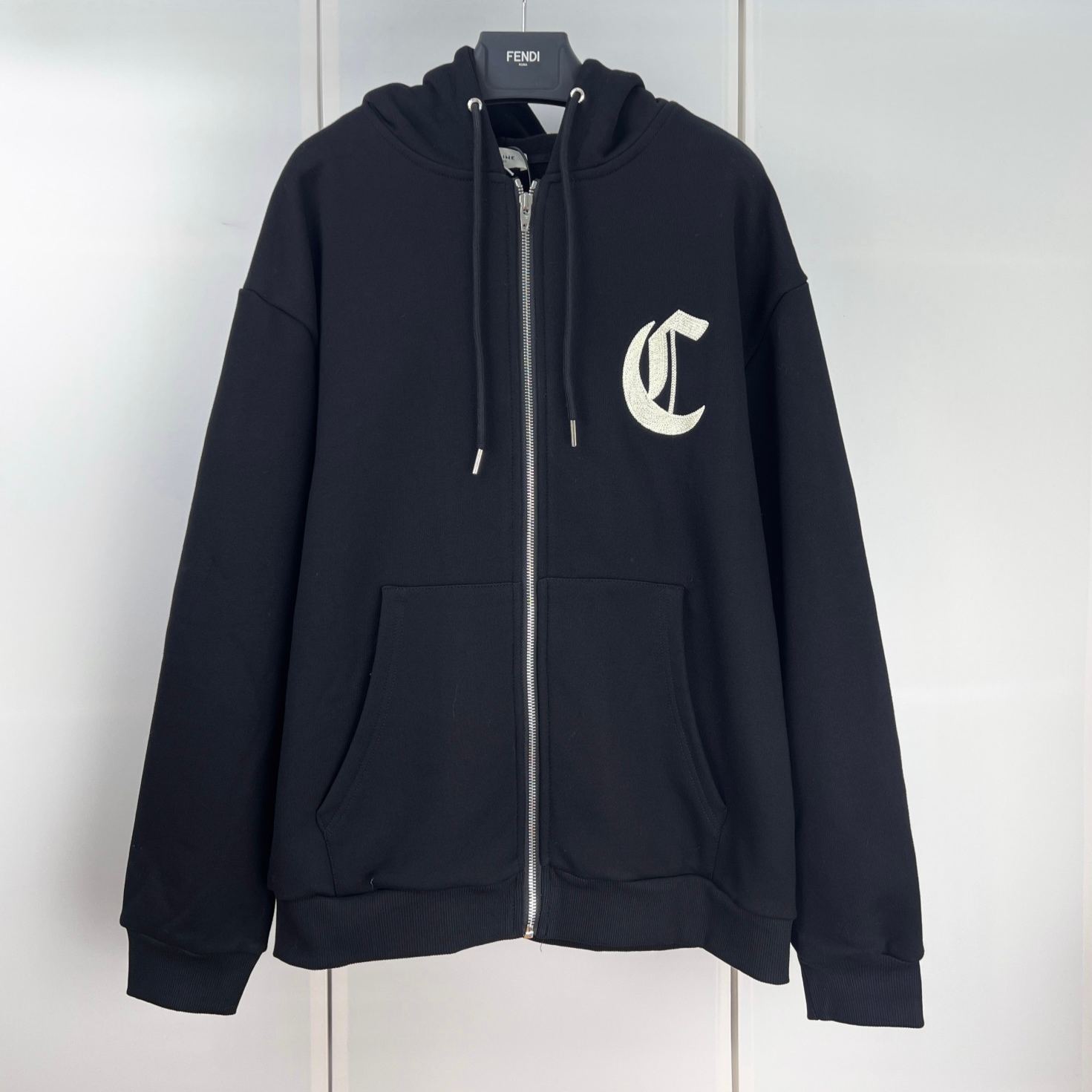 CELINE Zipped Hoodie 'Black/White'  (RY09I670Q-38AW）