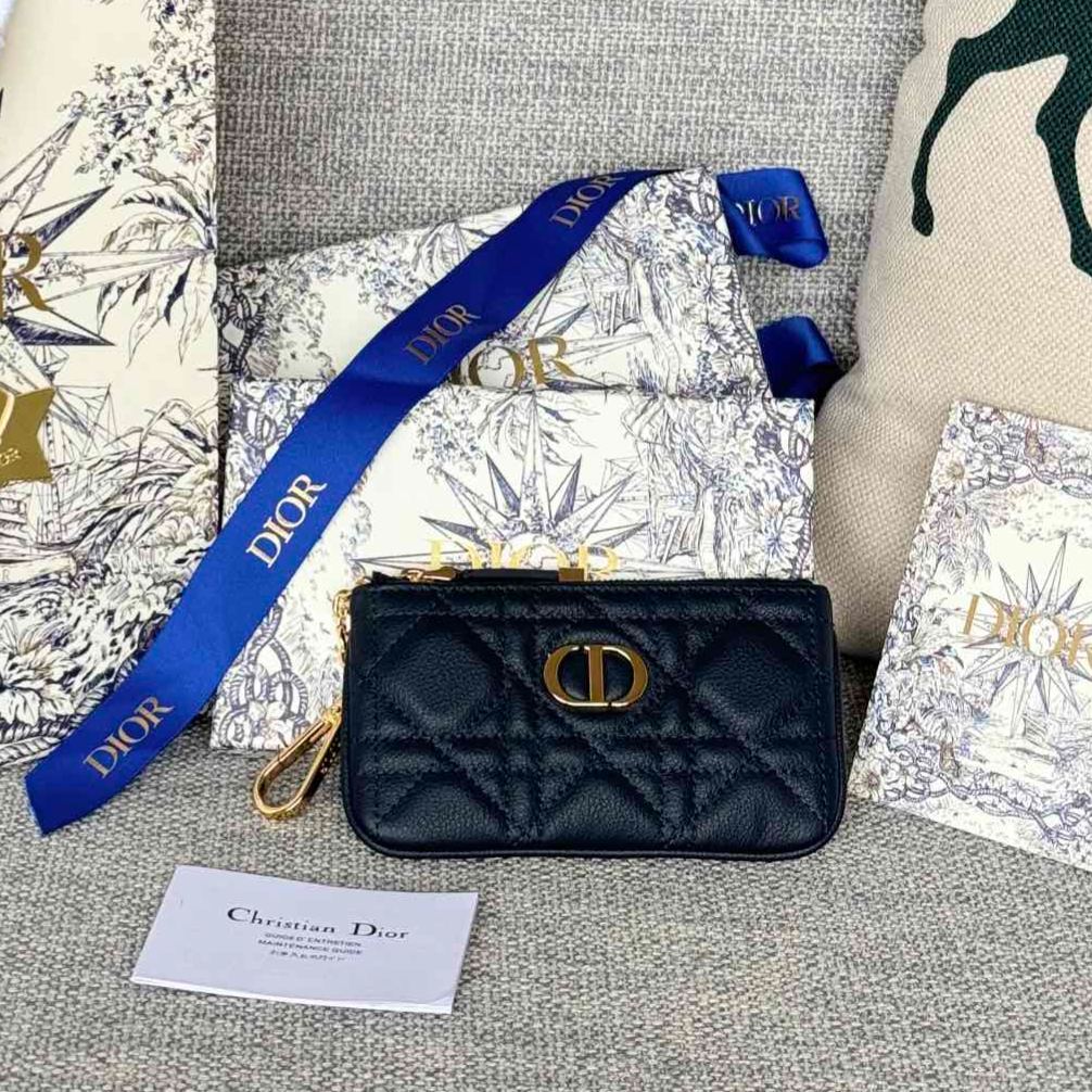 Dior Cannage Key Ring Coin Case Black（S5158UWHC-M900）