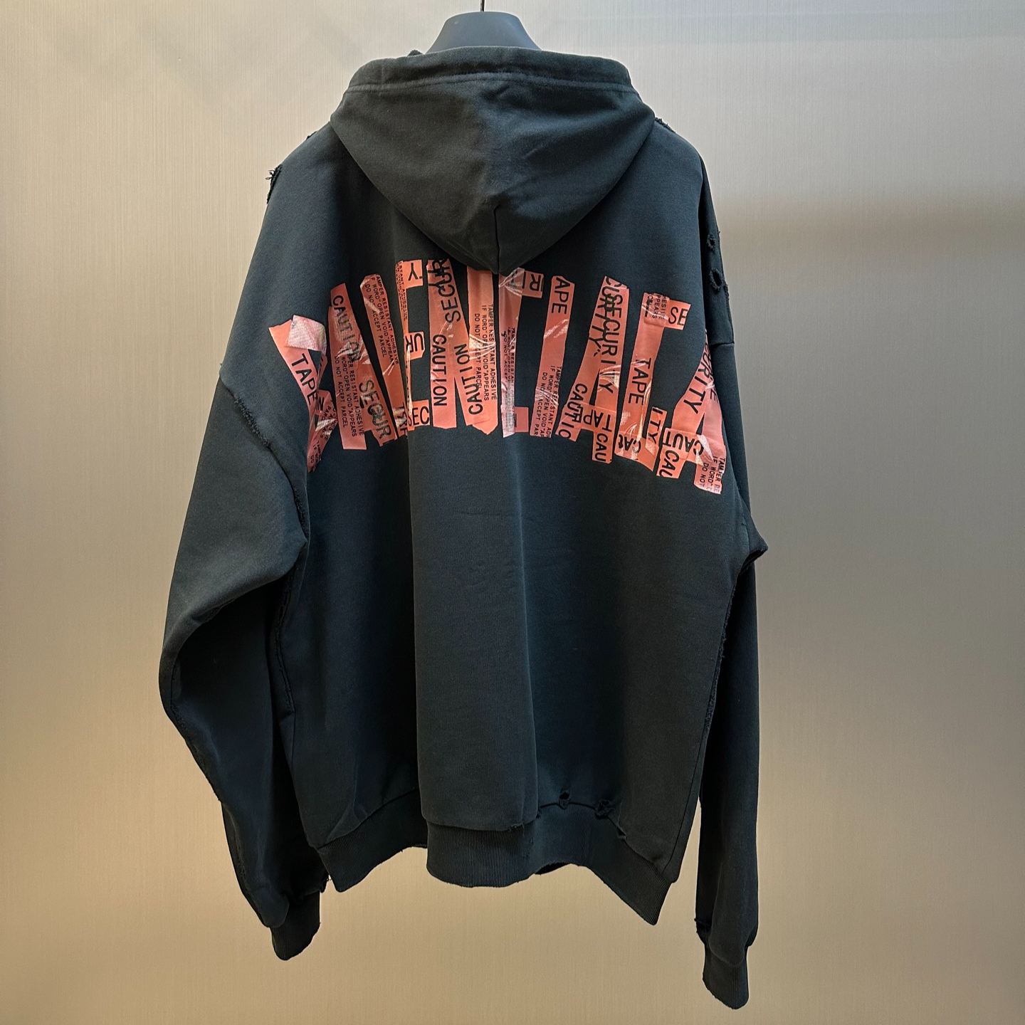 Balenciaga Men's Security Tape Logo Large Zip-up Hoodie (826162TSVF88433）