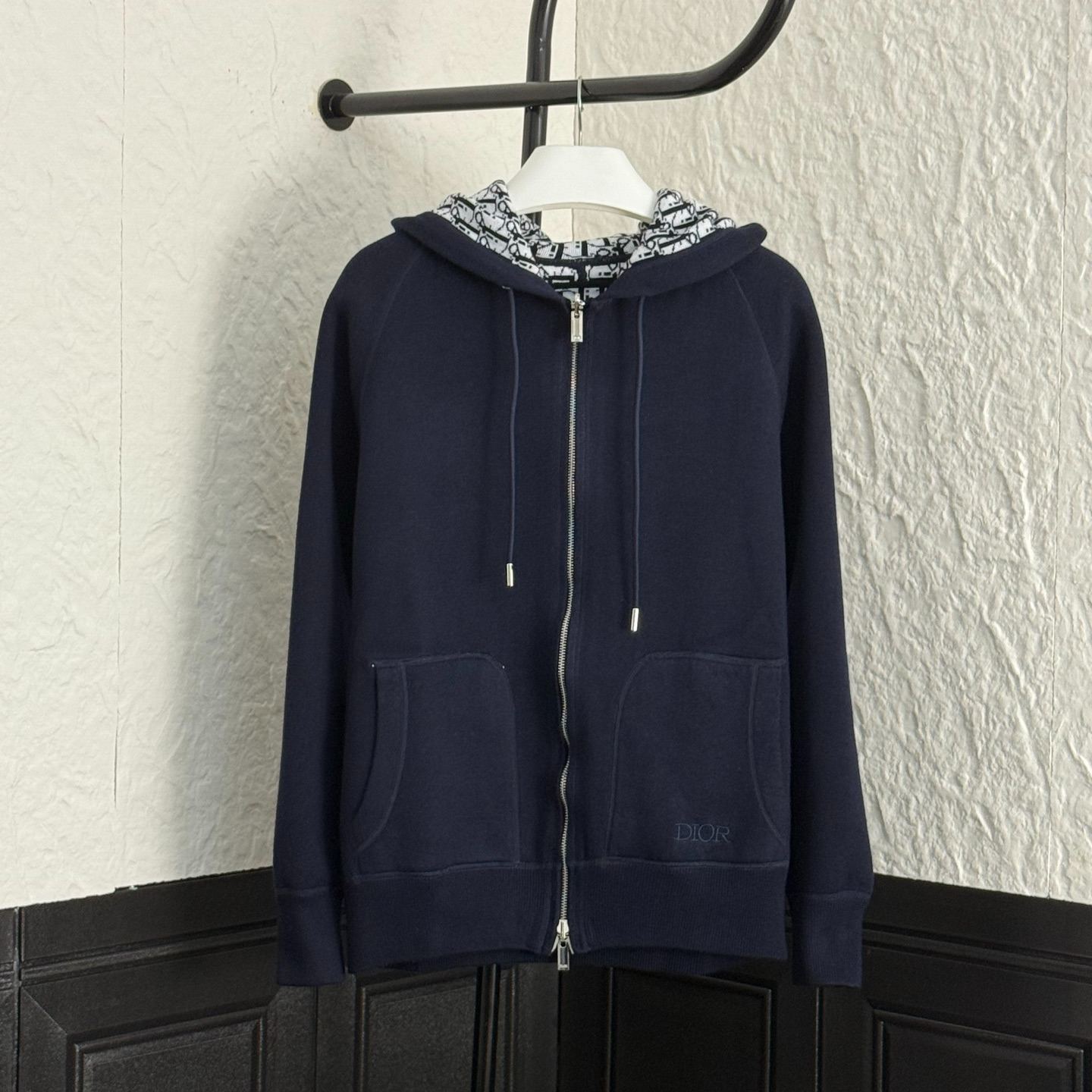 DIORMen's SS21 Loose Zipper Hooded Jacket Navy Blue（113M221AT225-C585）