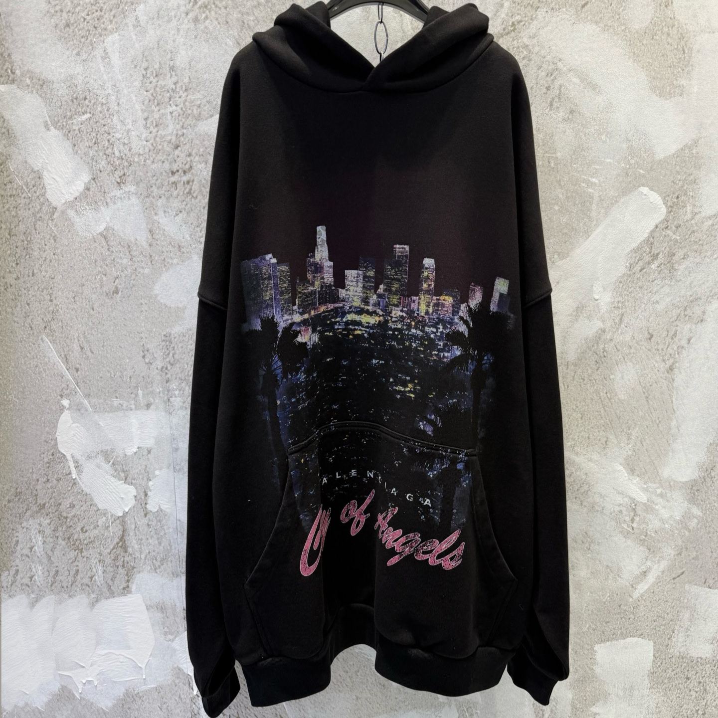 Balenciaga City of Angels Hoodie, Medium Fit, Heather Black (767877TSVR31041）