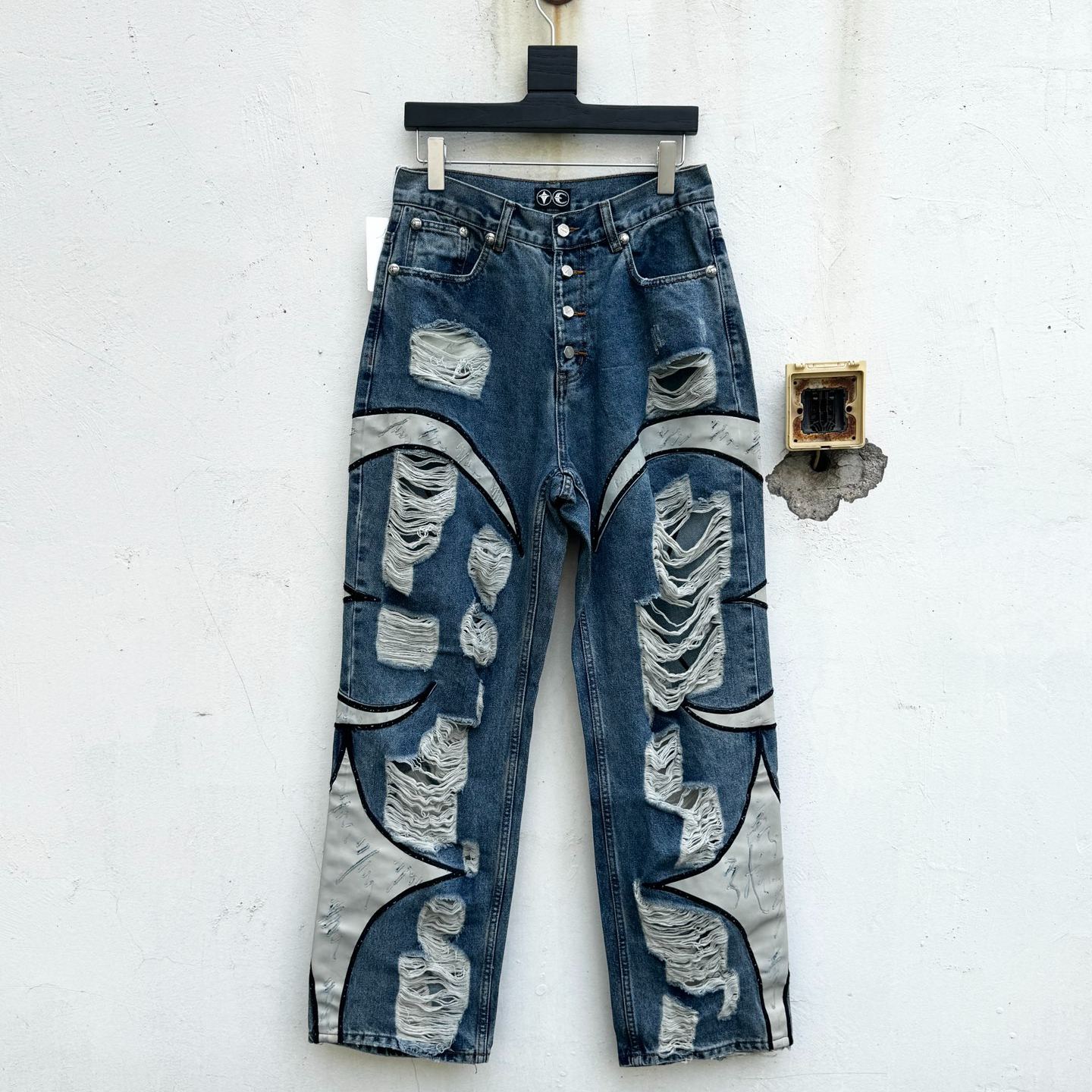 THUG CLUB TC24PT2101 Distressed Tribal Denim Pants（TC24PT2101）