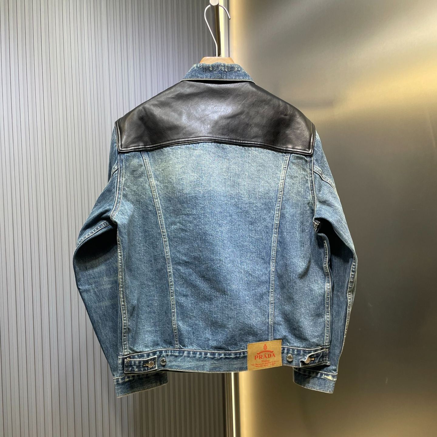 PRADA denim leather jacket (GEB257-1638-F0008-S-AA1）