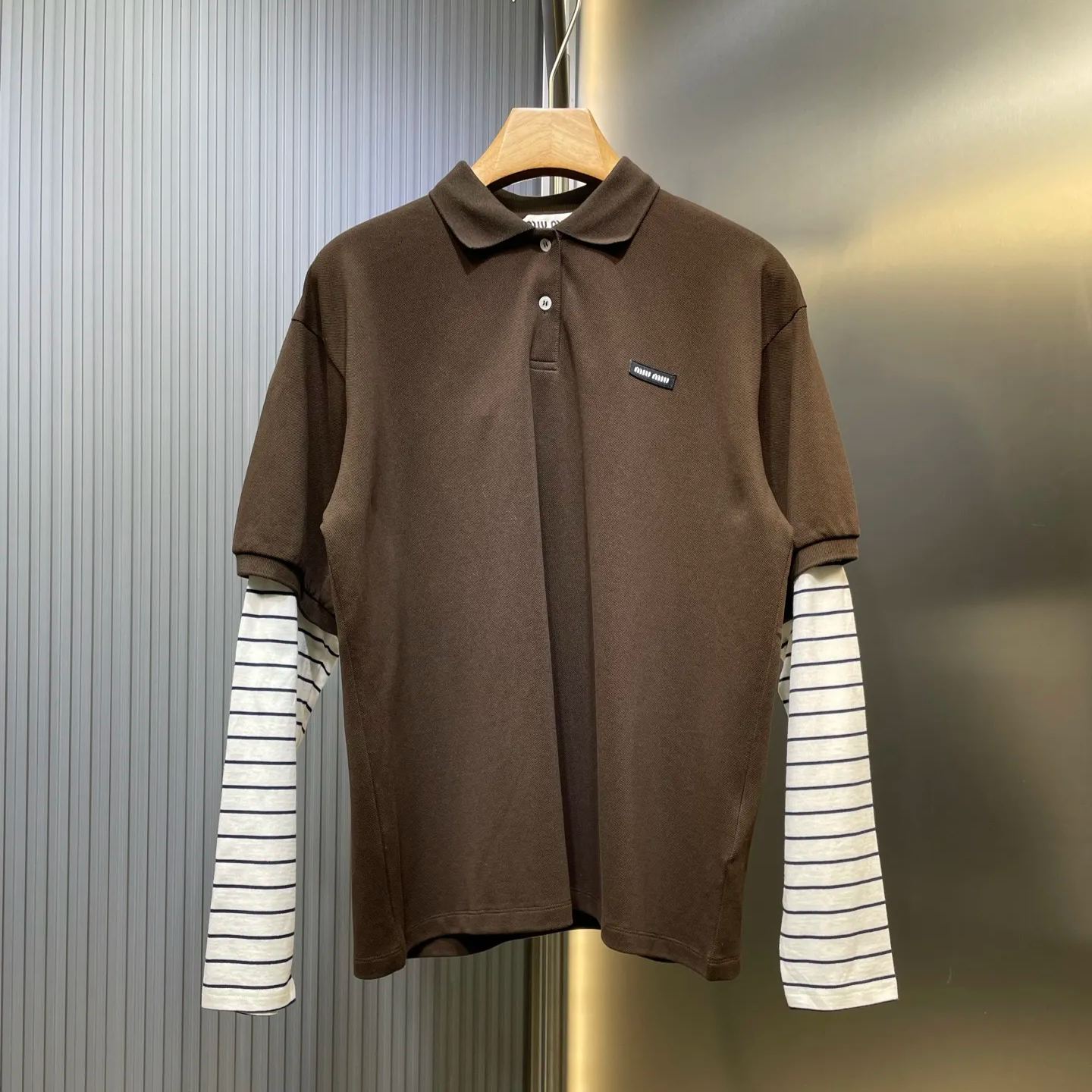 MIU MIU Long Sleeved Layered Polo Shirt（MJL076-17OR-F0RQM-S-OOO）
