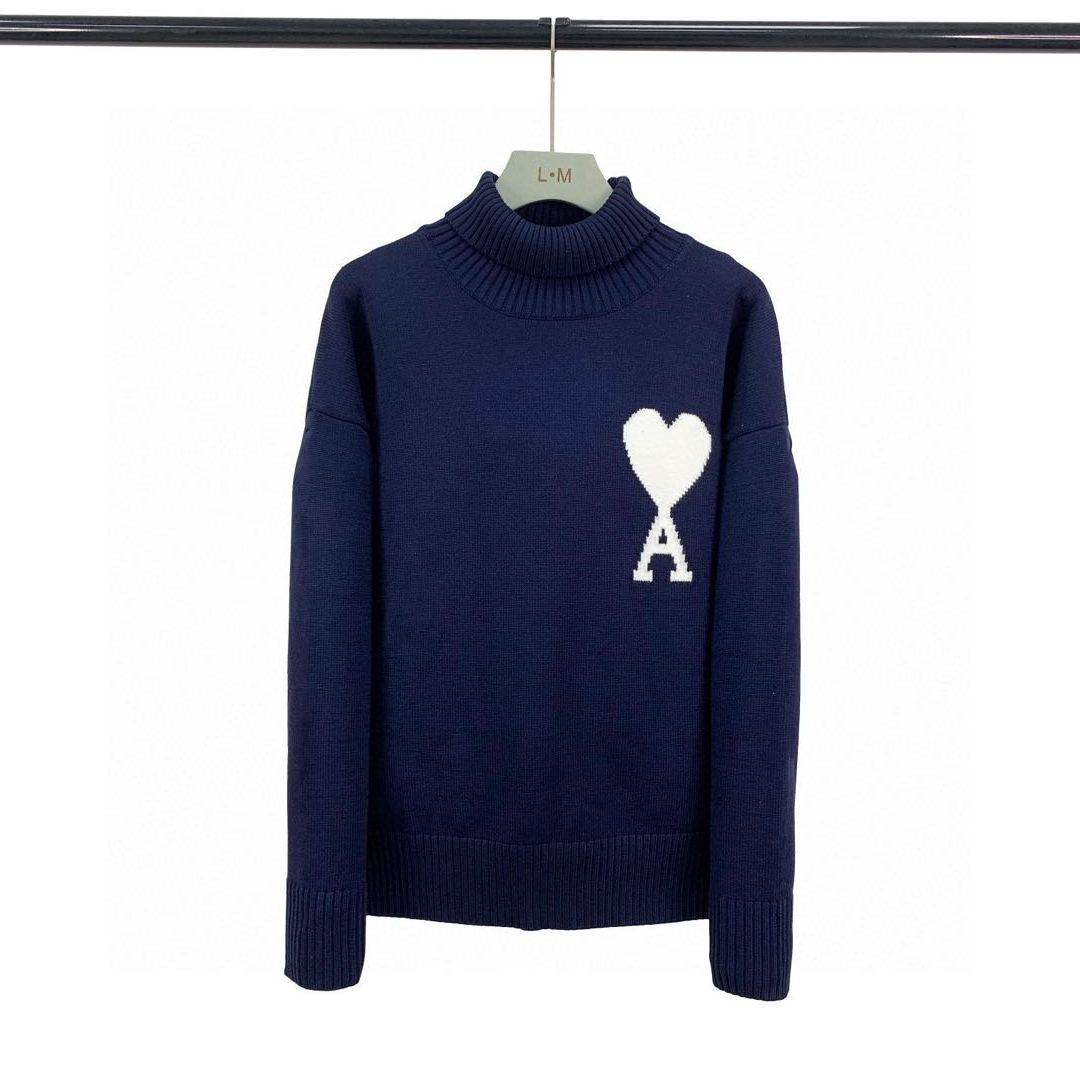 AMI Big Heart Logo Turtleneck Knit Black Men's Knit（H21K2030-18001）