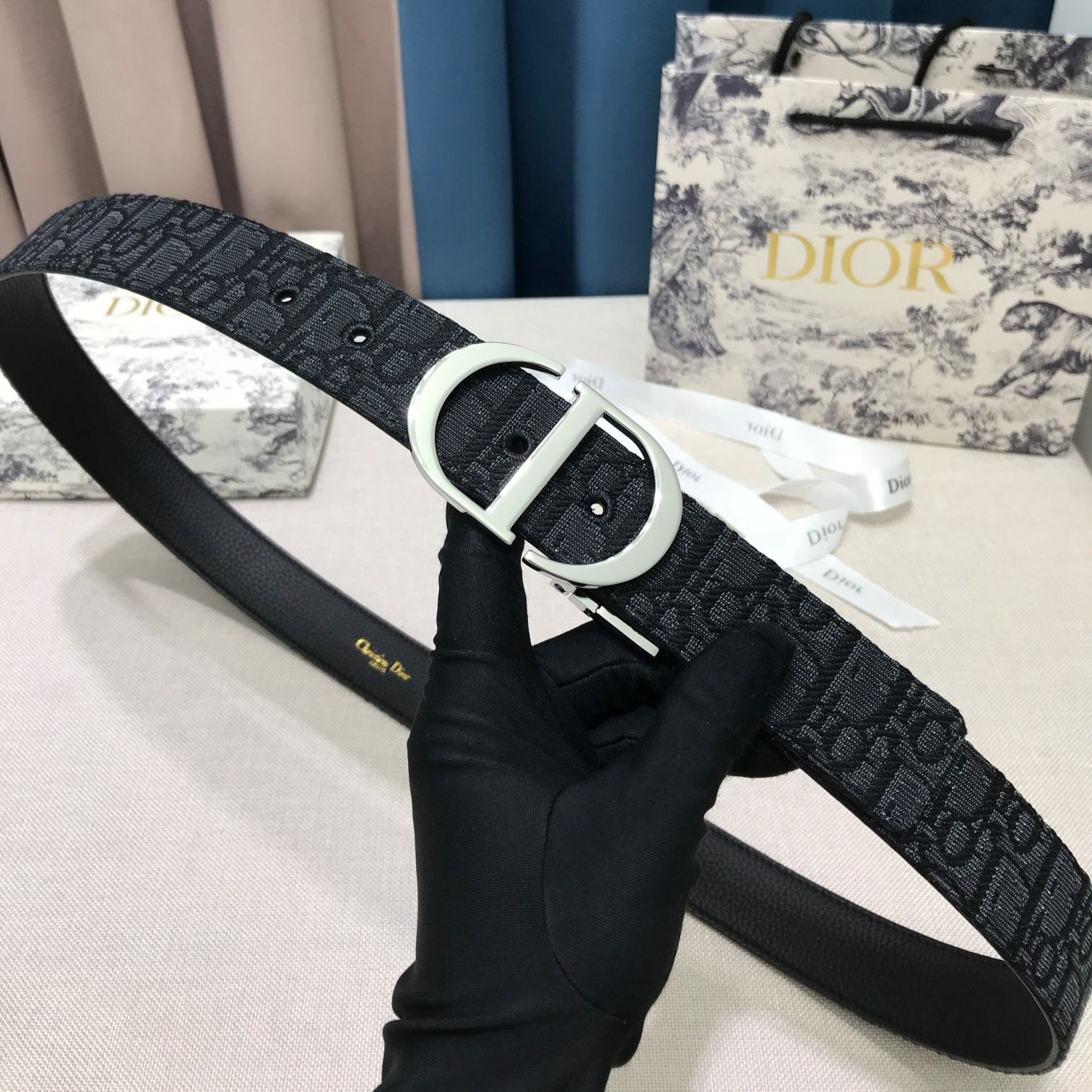 Dior Palladium Plated Leather Belts Blue（B0447PWEOM928）