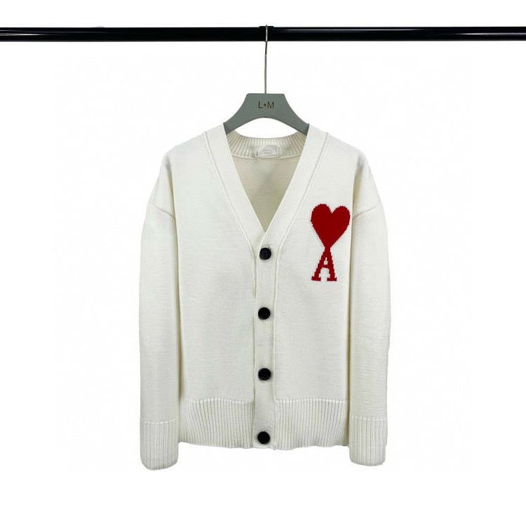 AMIPARIS AMI Big Heart Drop Shoulder V-Neck Knitted Cardigan Sweate（UKC003016-102）