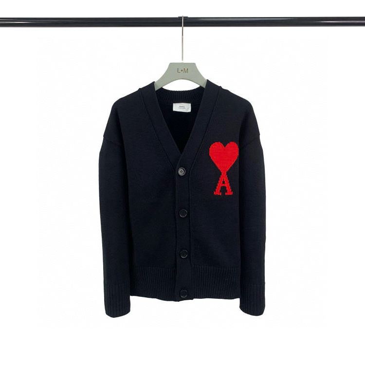 AMIPARIS AMI Big Heart Drop Shoulder V-Neck Knitted Cardigan Sweate（UKC003016-102）