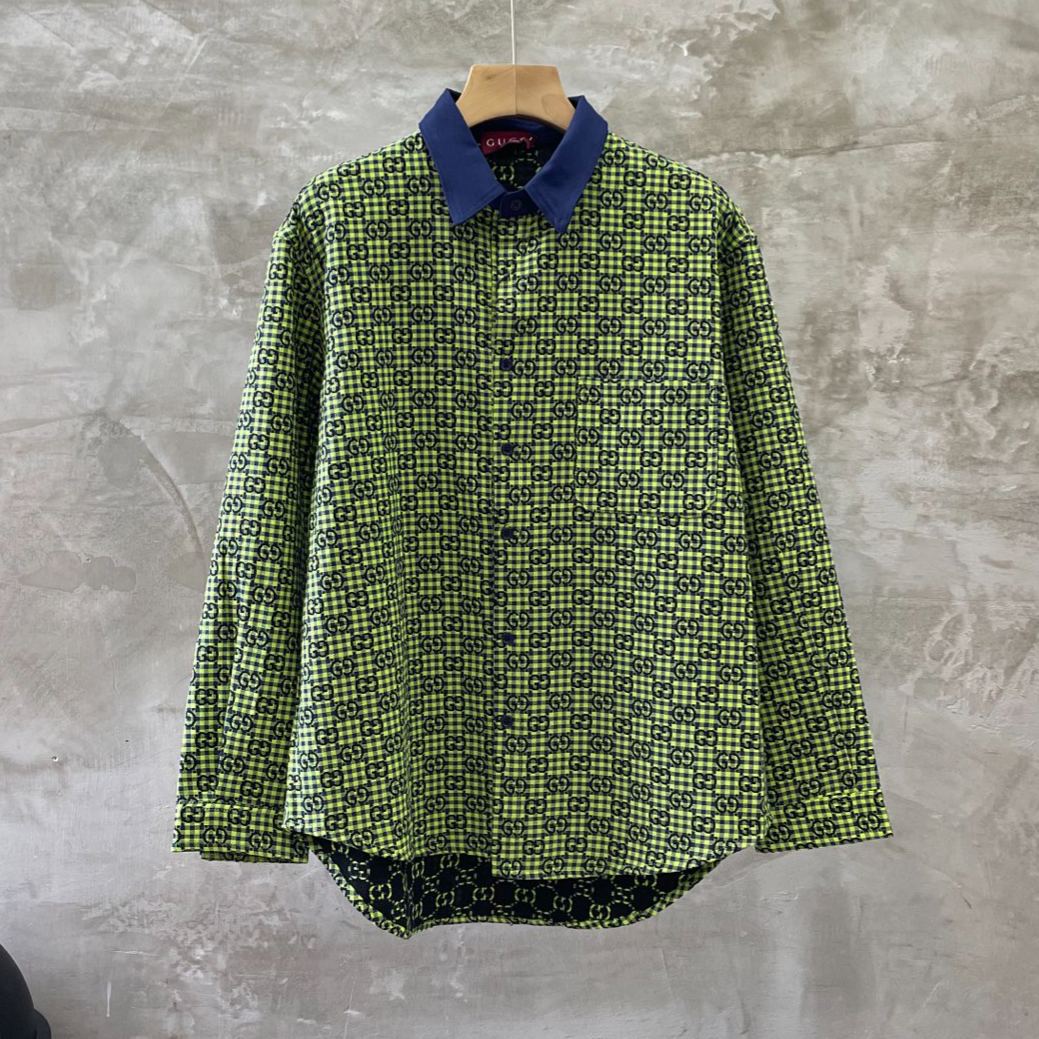 GUCCI GG gingham cotton wool jacquard shirt（814715-ZASIZ-4309）