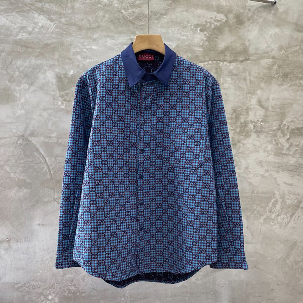 GUCCI GG gingham cotton wool jacquard shirt（814715-ZASIZ-4309）