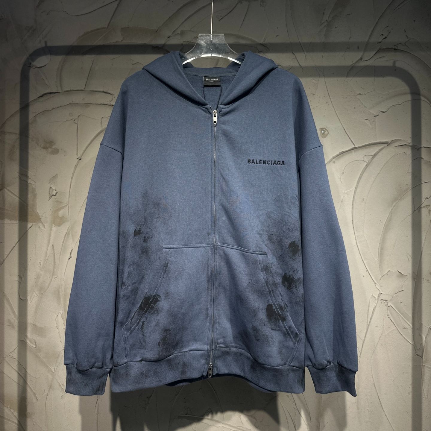 Balenciaga Back Zip-up Hoodie Regular Fit in Faded Dark Blue/black (803264TTVG13364）