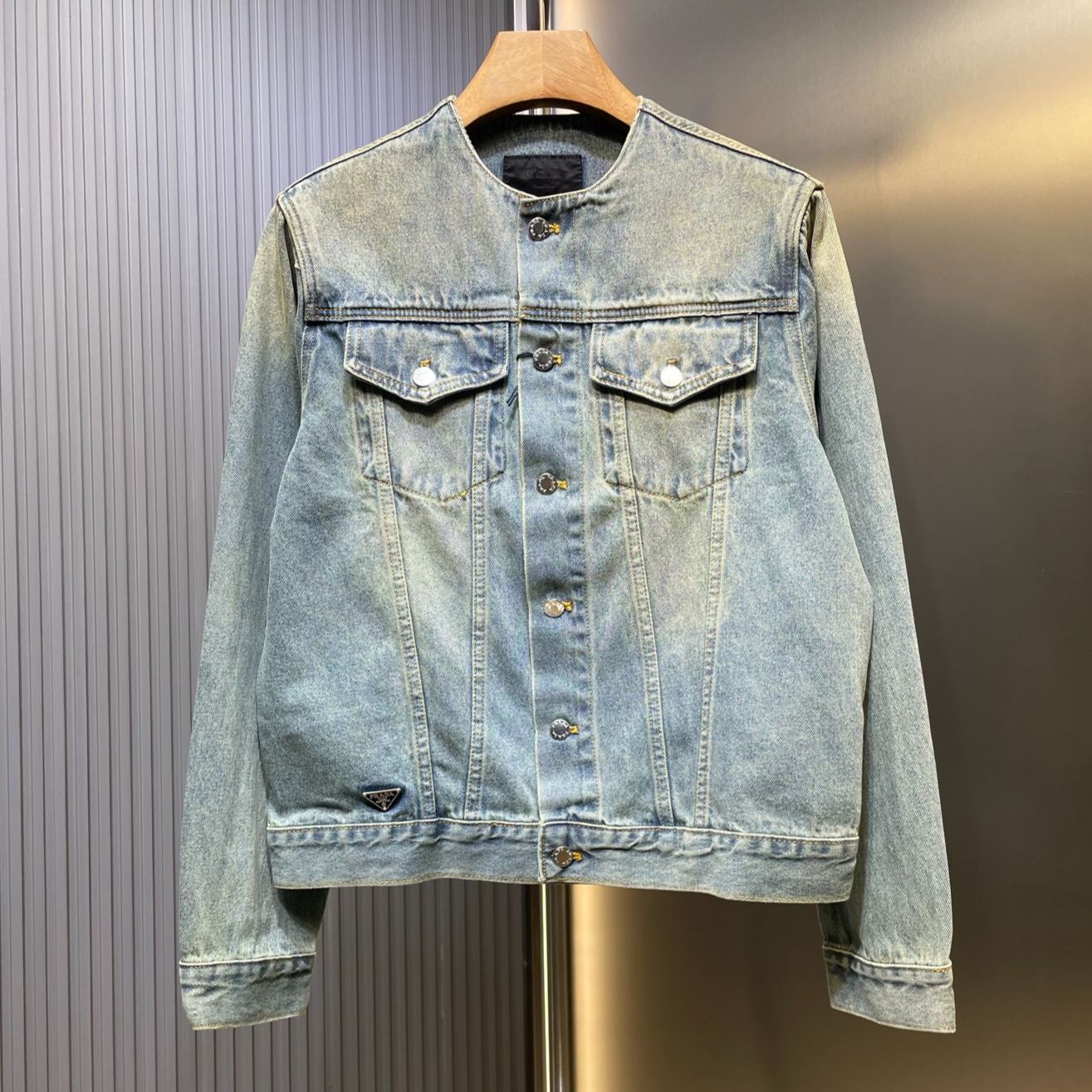 Prada triangle logo denim blouson jacket(GEB229-12K8-F0557-S-231）