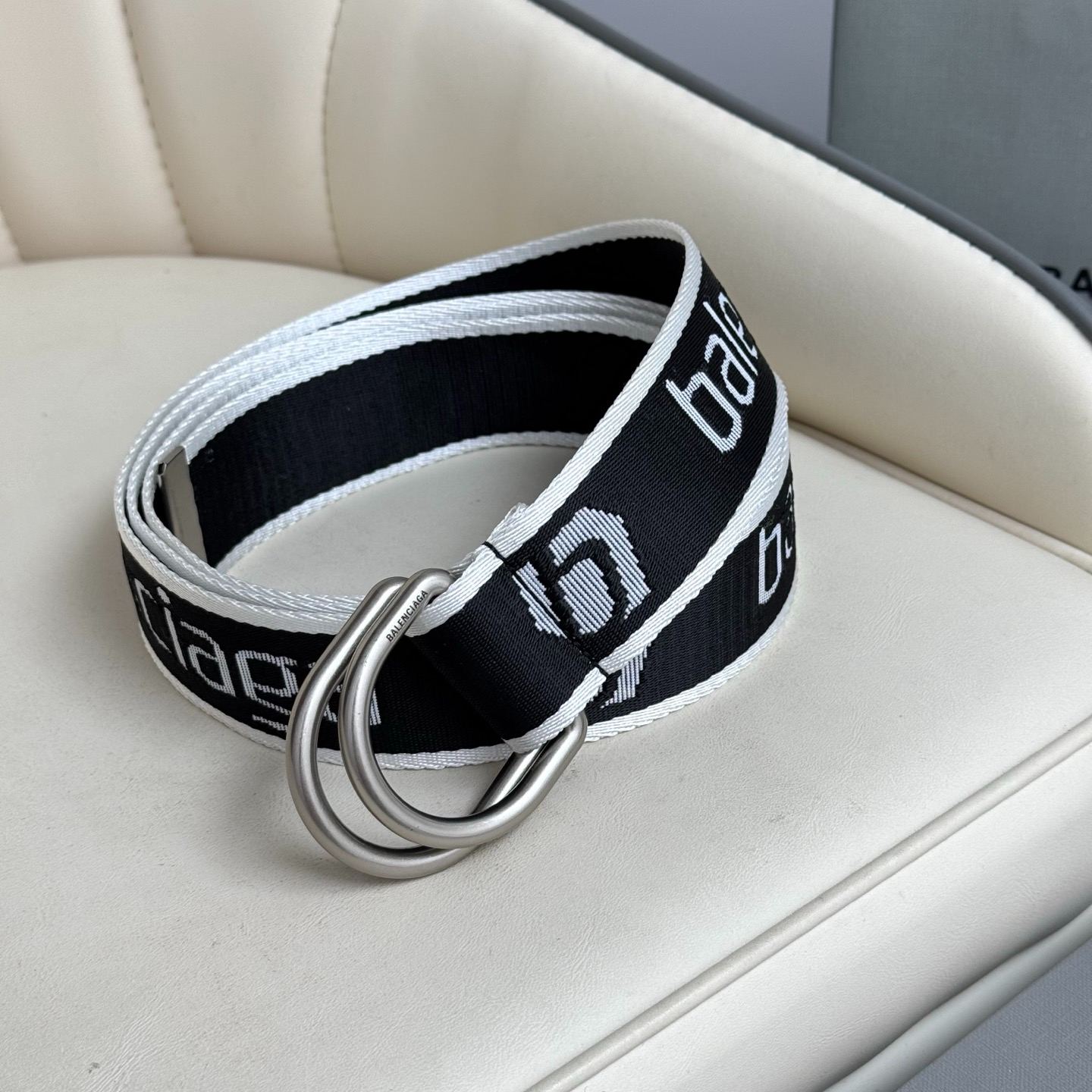 BALENCIAGA Men's D-Ring Belt in Black/White-4cm（7944852AA381090）