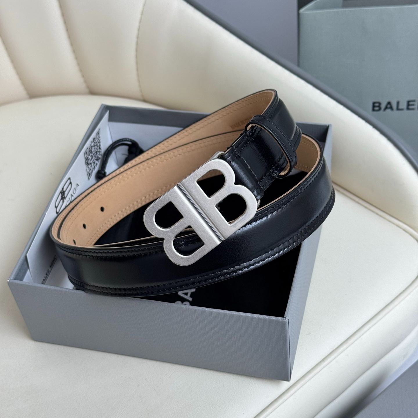 BALENCIAGA Bb Soft Belt in Black-3cm（8107282ABF71000）