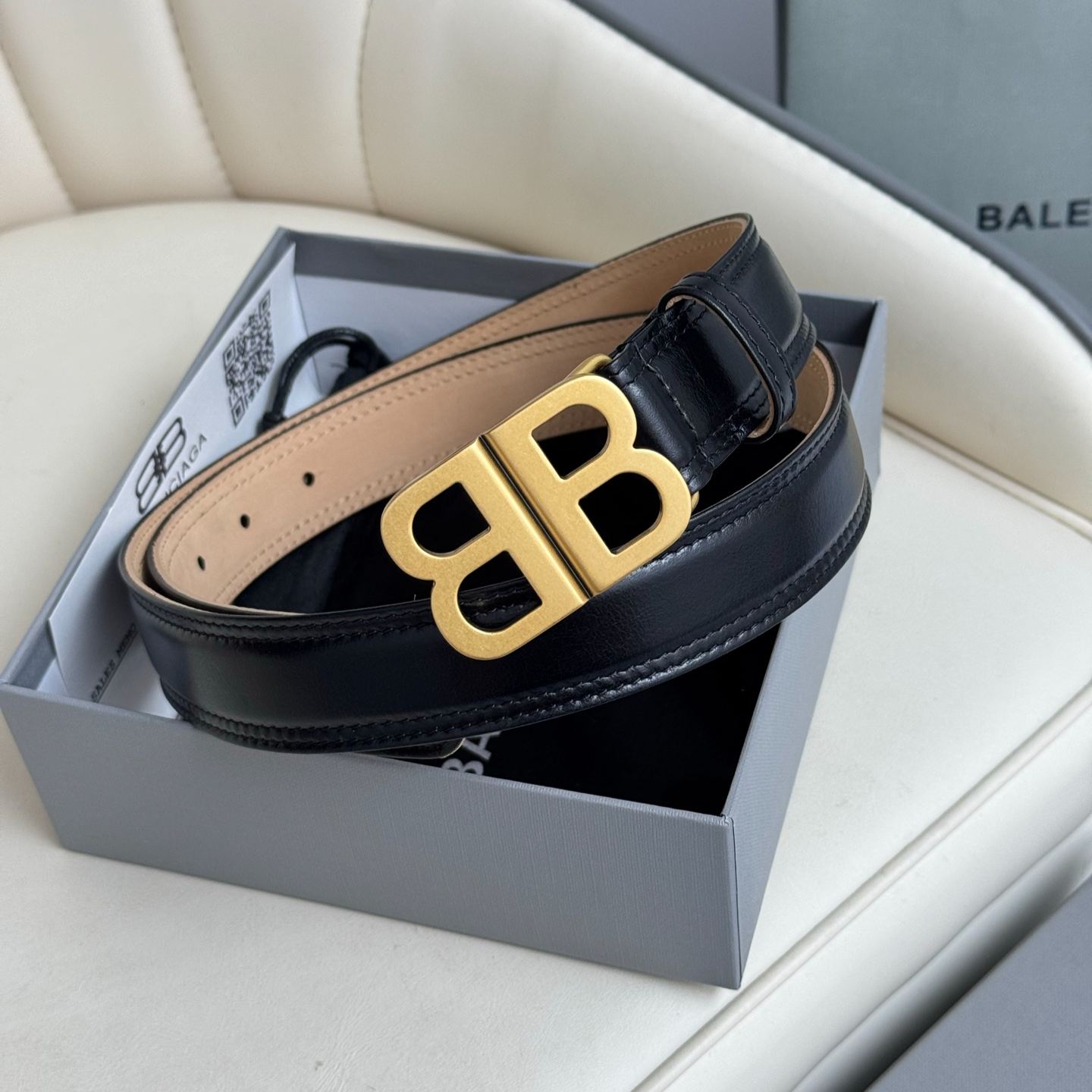BALENCIAGA Bb Soft Belt in Black-3cm（8107282ABF71000）