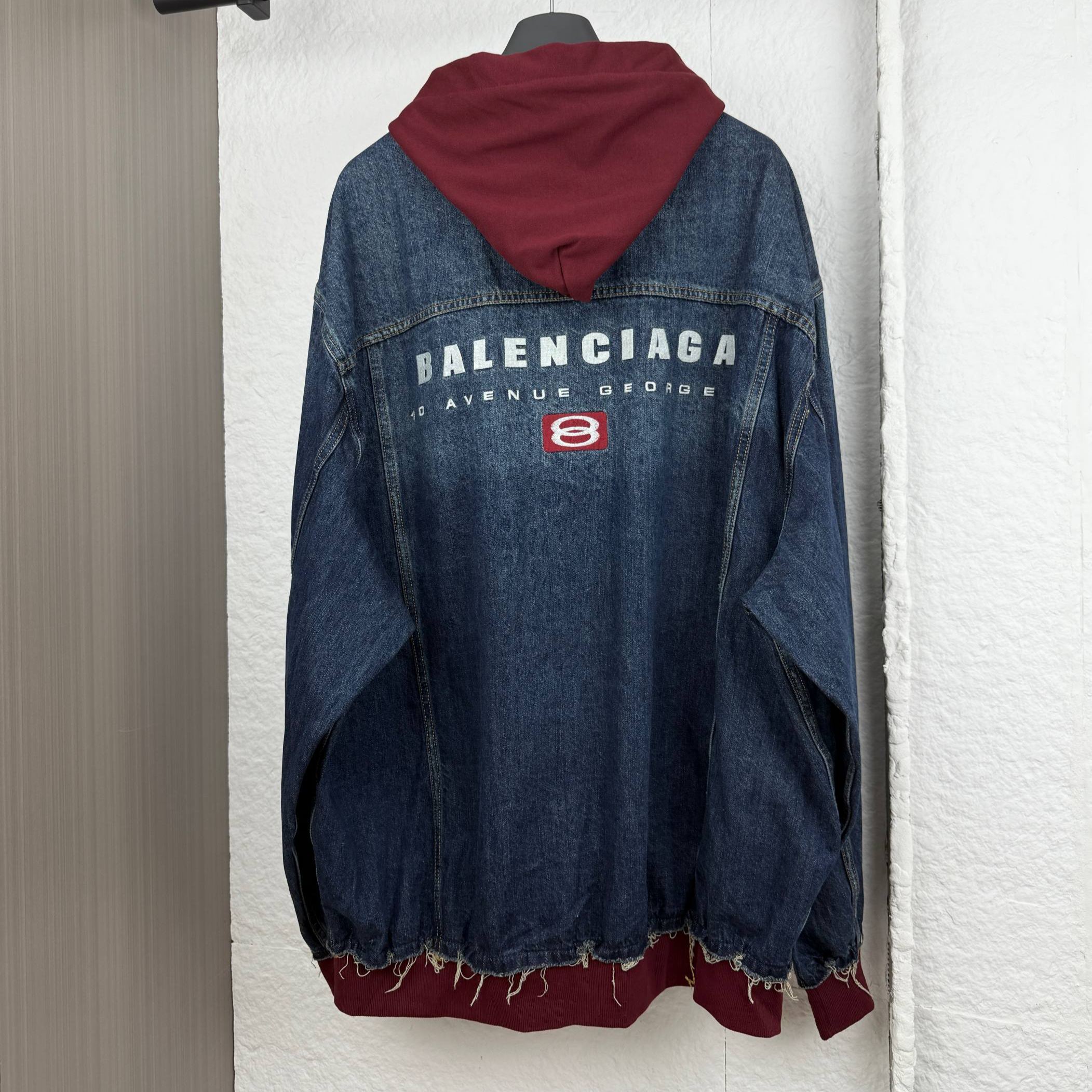 Balenciaga Men's Patched Denim Jacket in Blue/dark Grey (824304TRW624021）