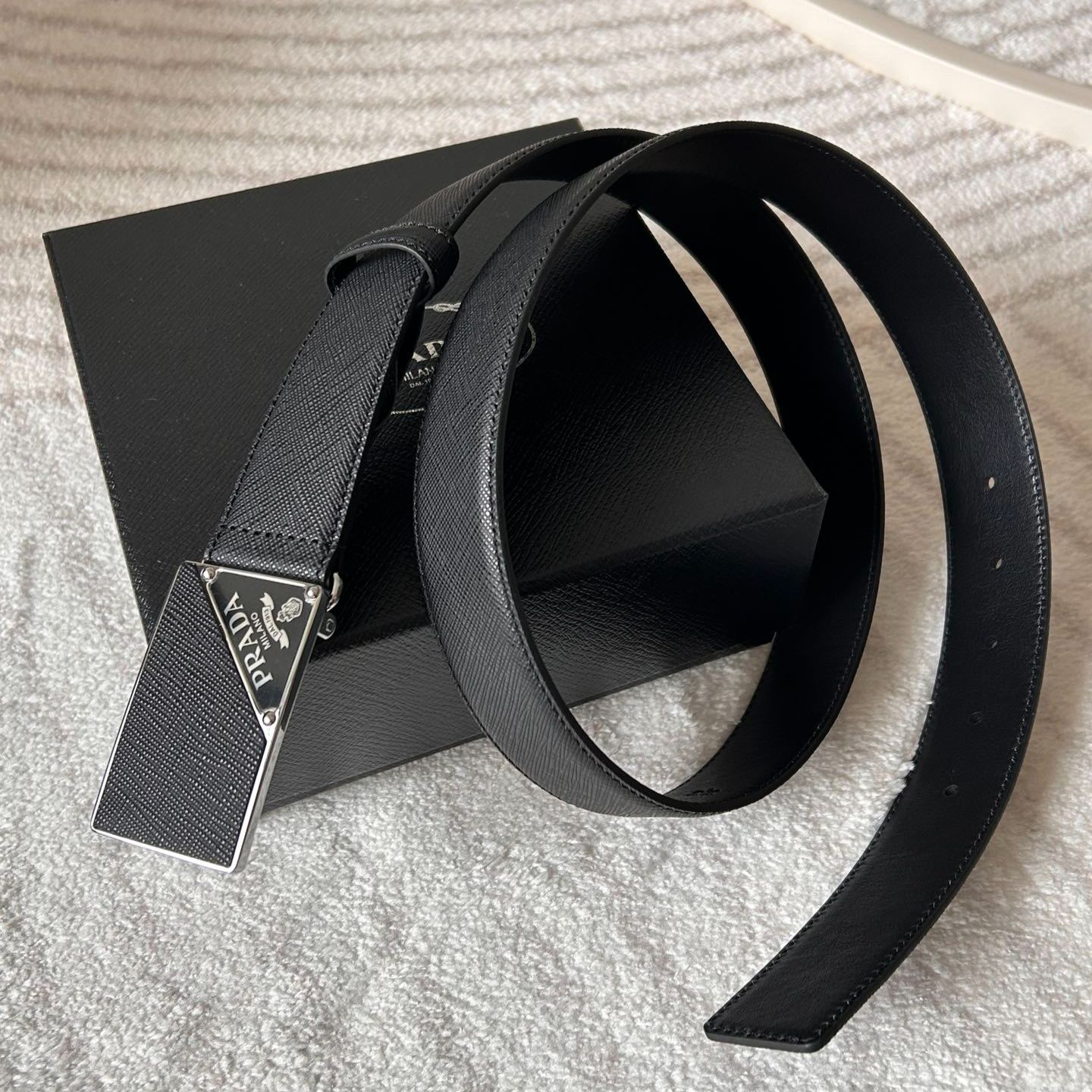 PRADA Saffiano Leather Belt In Black-3.5cm（2CM206-053-F0002）