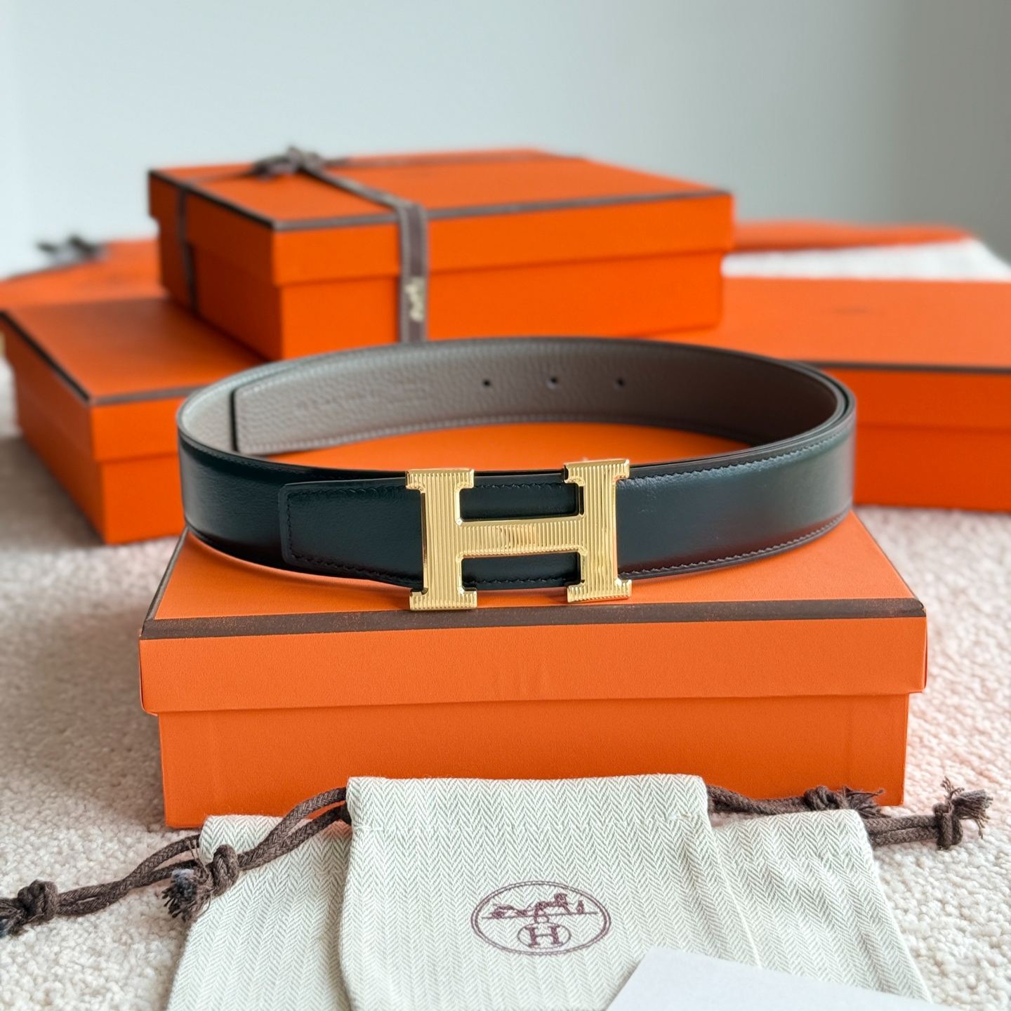 Hermes H Guillochee Belt Buckle and Reversible Leather-3.2cm（H064540CC06-H073967CAAA）