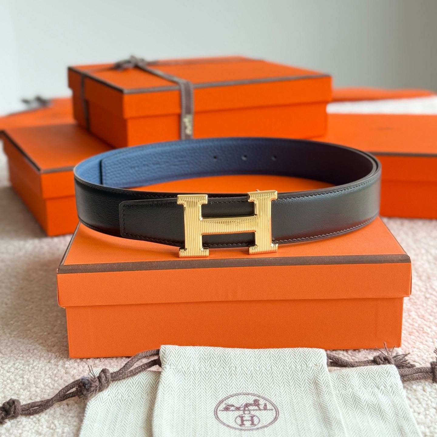 Hermes H Guillochee Belt Buckle and Reversible Leather-3.2cm（H064540CC06-H073967CAAA）