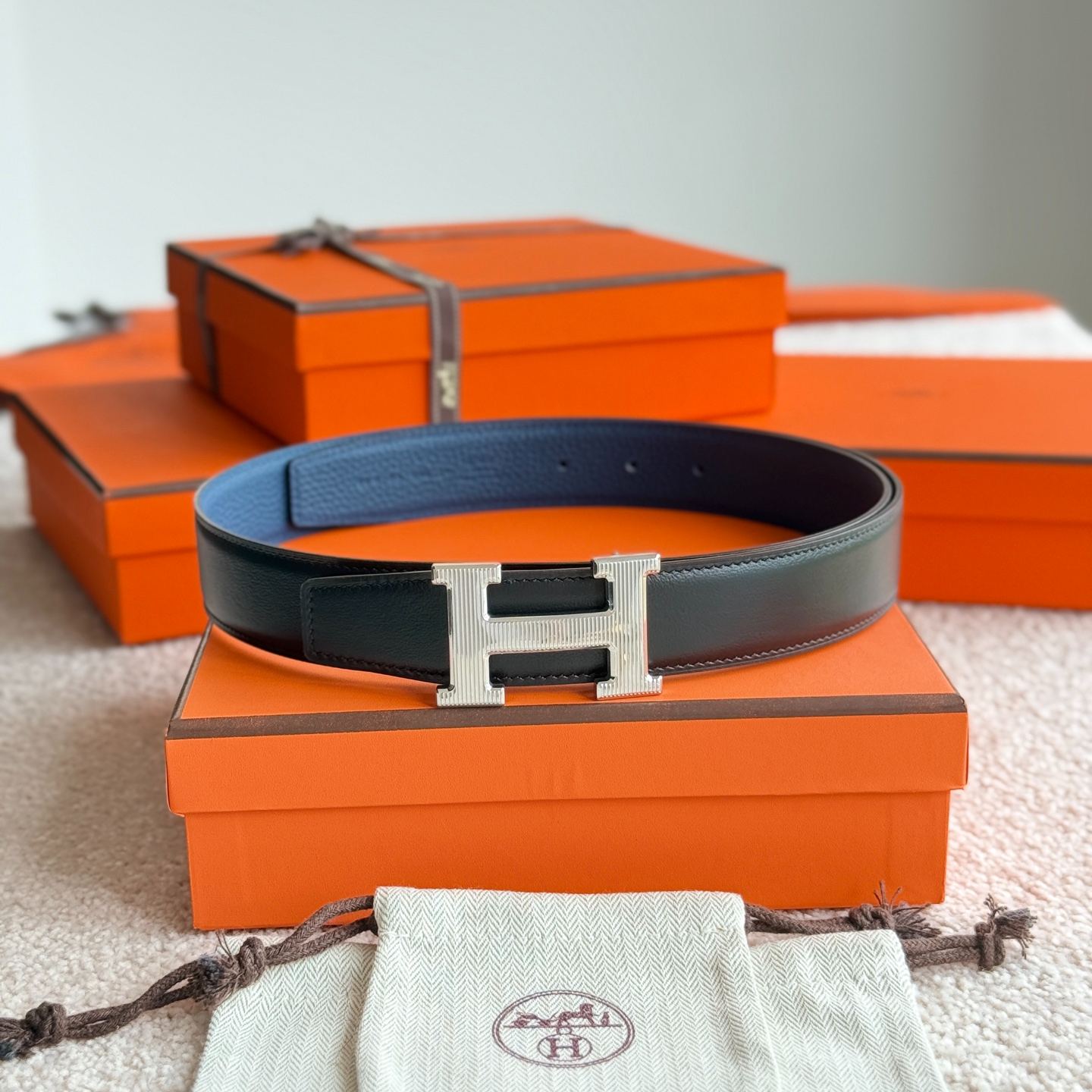 Hermes H Guillochee Belt Buckle and Reversible Leather-3.2cm（H064540CC06-H073967CAAA）